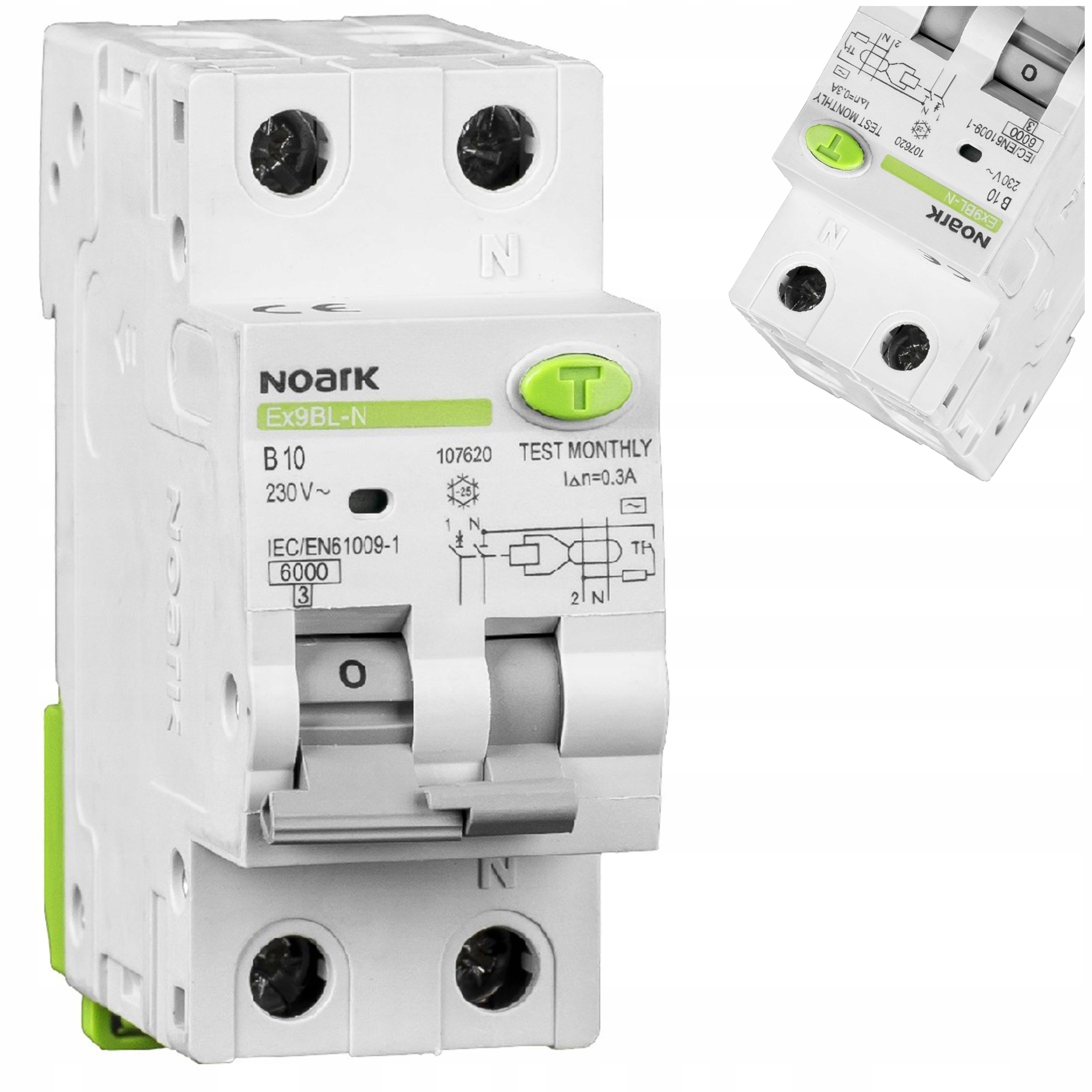 Proudový chránič 2P Ex9BL-N 1P+N B 10A 30mA 230V 107620 Noark