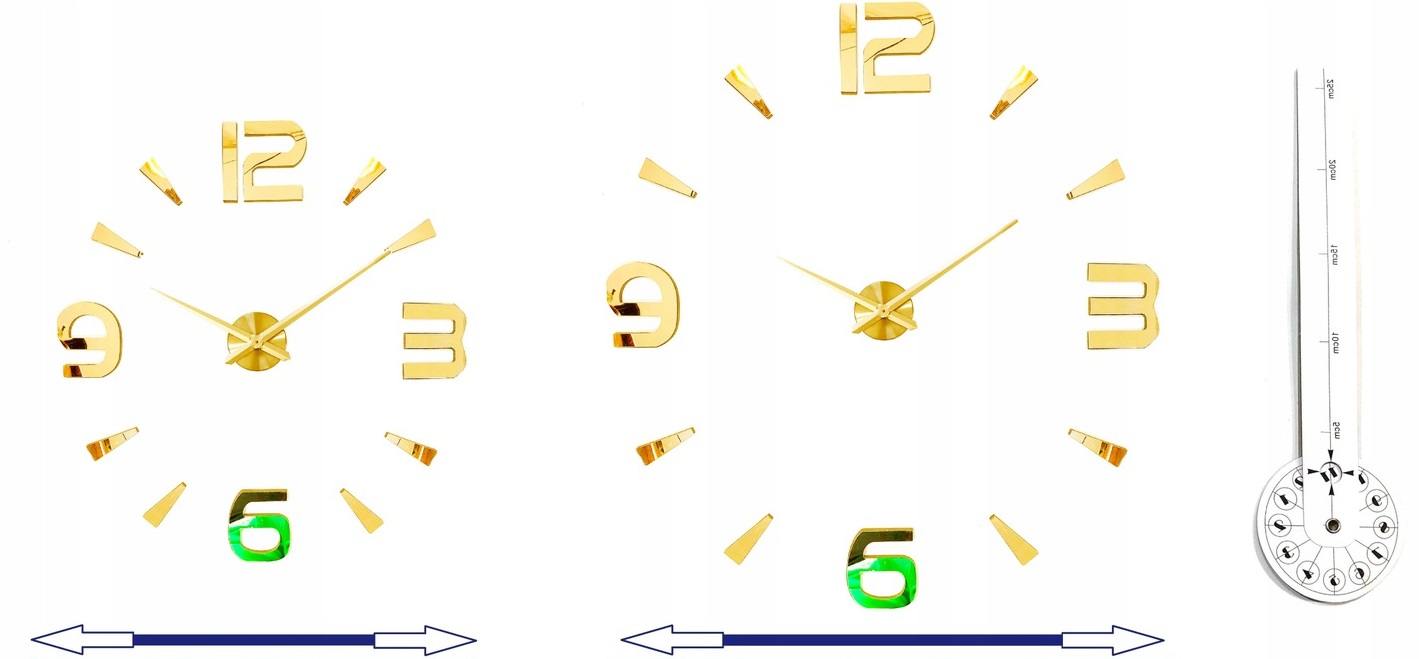 ZEGAR 3D ŚCIENNY ZŁOTY LUSTRZANY 3D naklejany na ścianę DUŻY DIY zegarek Kod producenta zegar ścienny