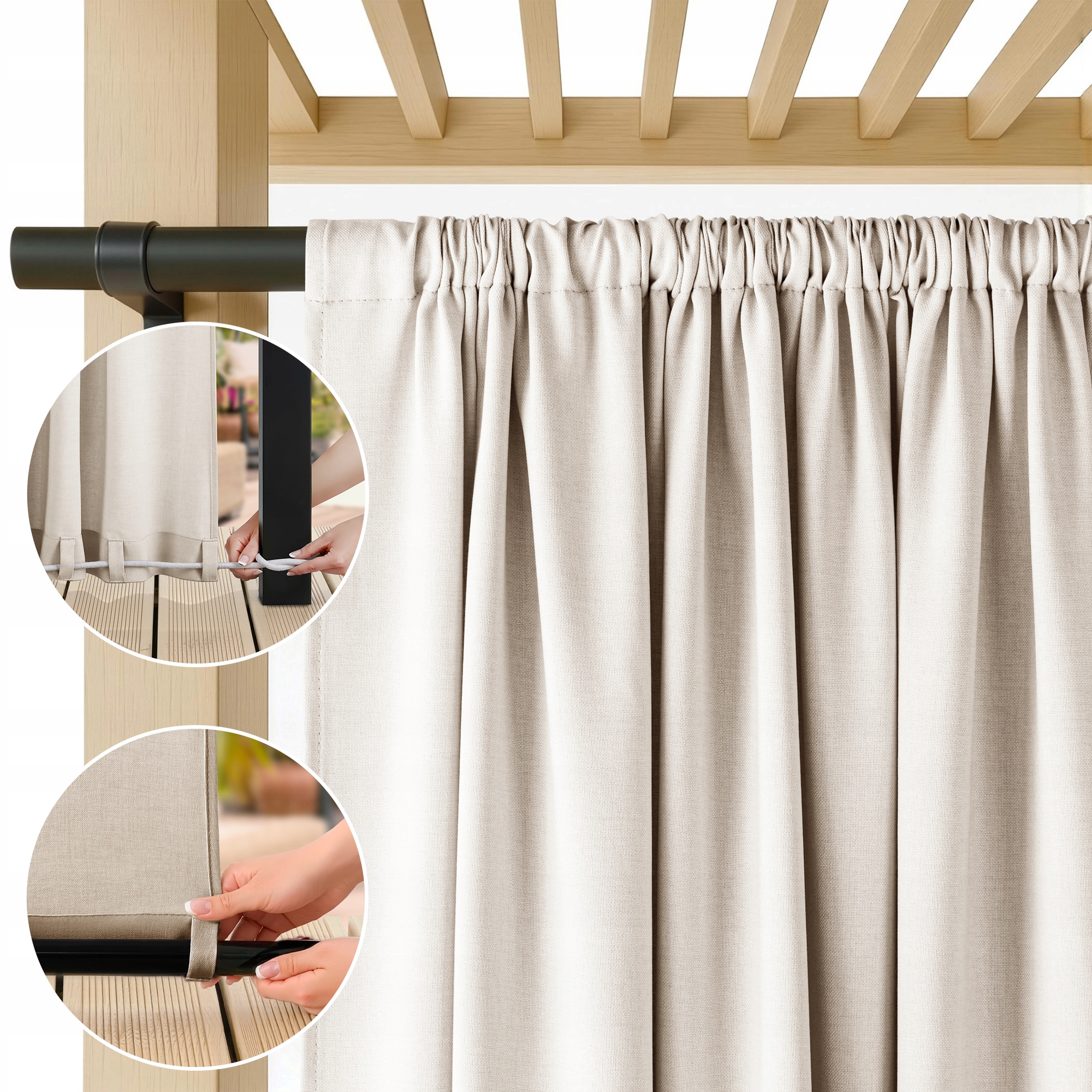 Filumi Terasové závěsy pletený len tunel voděodolný teplý béžový 155x240