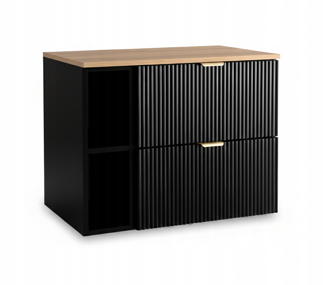 Skříňka pod umyvadlo s regálem, závory Černá/Ořechová deska 80 cm Willy