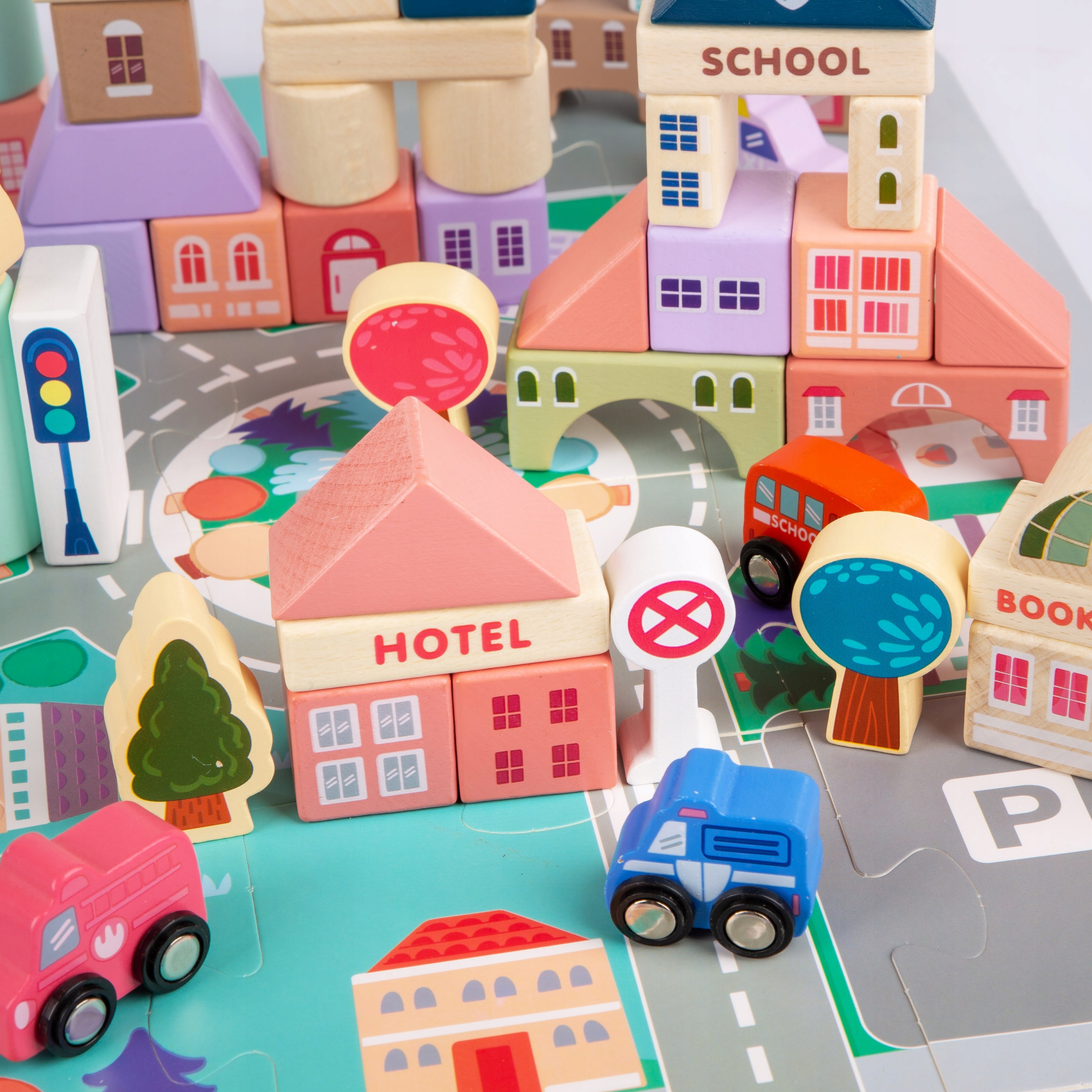 DREWNIANE KLOCKI ZESTAW DROGA MIASTO 115 ELEMENTÓW Kod producenta KP8464