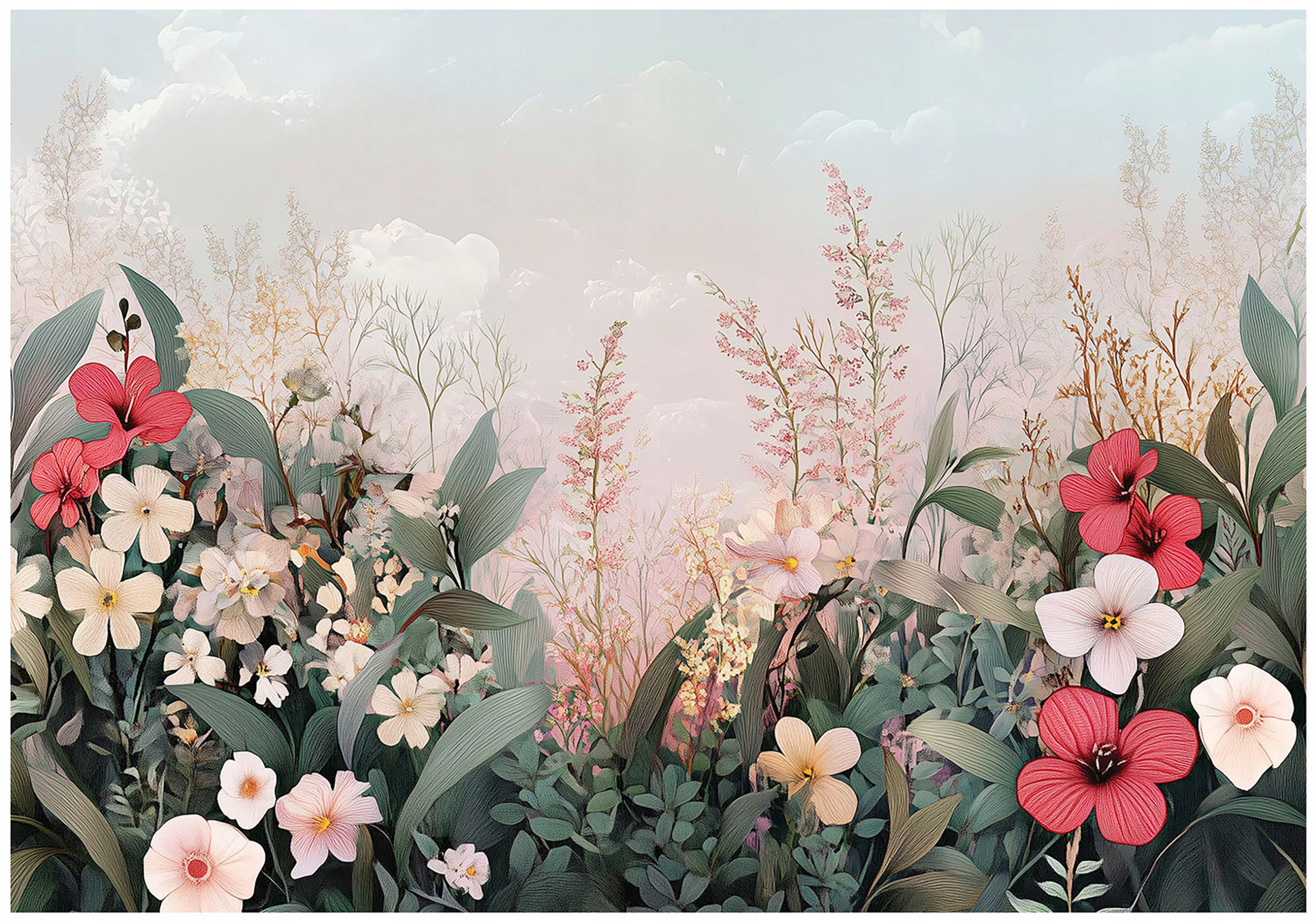 Fototapeta Zelené Květiny Louka Příroda Beton Listy Mraky Nebe 300x210