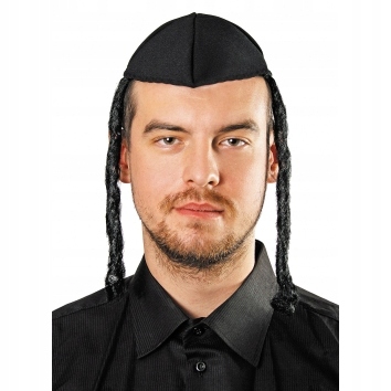 CZAPKA Żydowska JARMUŁKA Z PEJSAMI Rabin Żyd Czarna Przebranie Karnawał