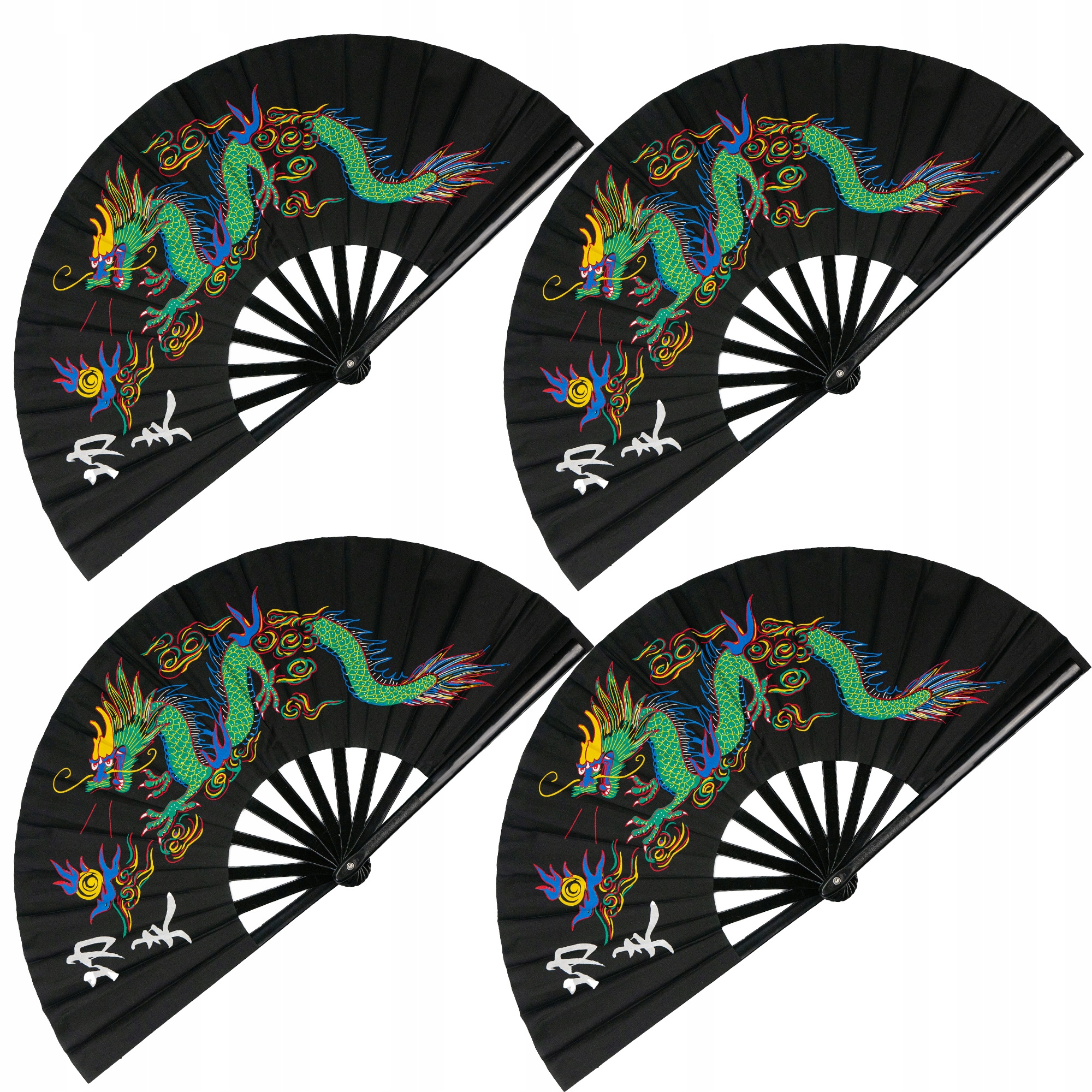 4 Vějíř černý skládací ruční 33x64 cm stabilní pro tanec sport