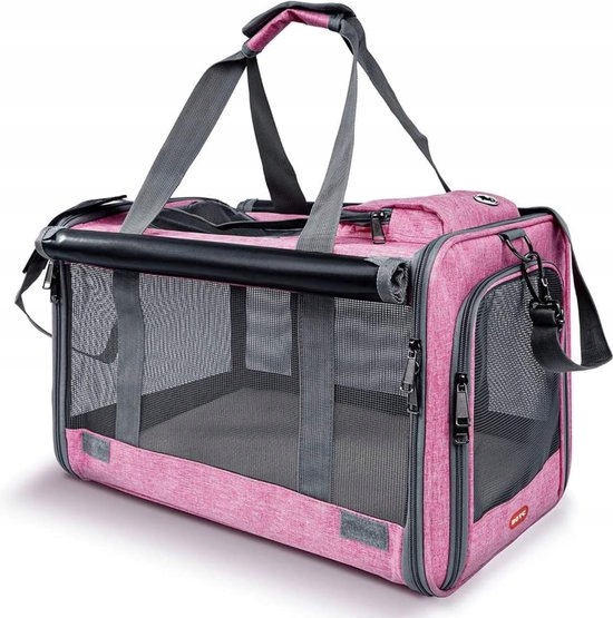 Levně Přepravní taška pro kočky a psy – růžová, větraná, 45×28×27 cm Botc