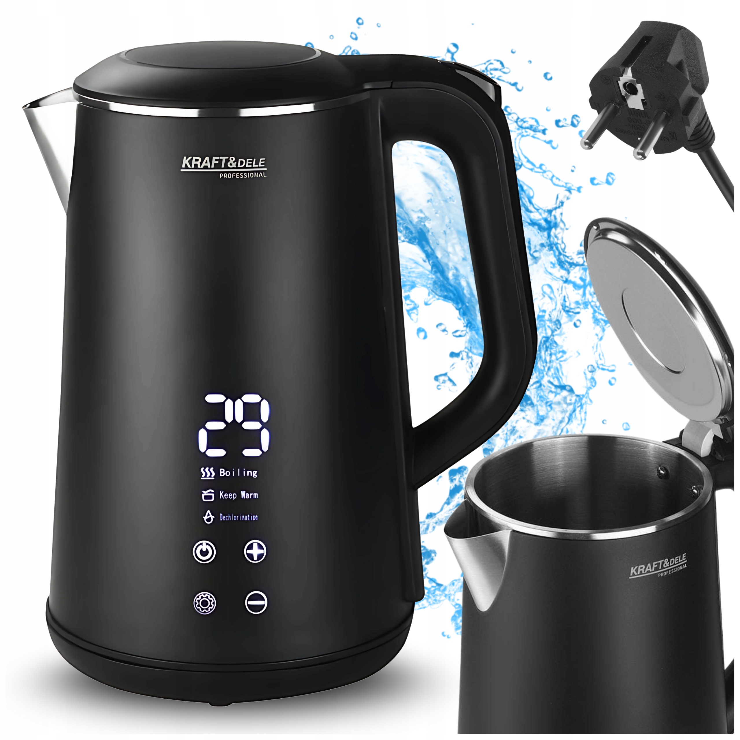 Czajnik Elektryczny Bezprzewodowy Czarny Z Regulacją Temperatury 1500W Led