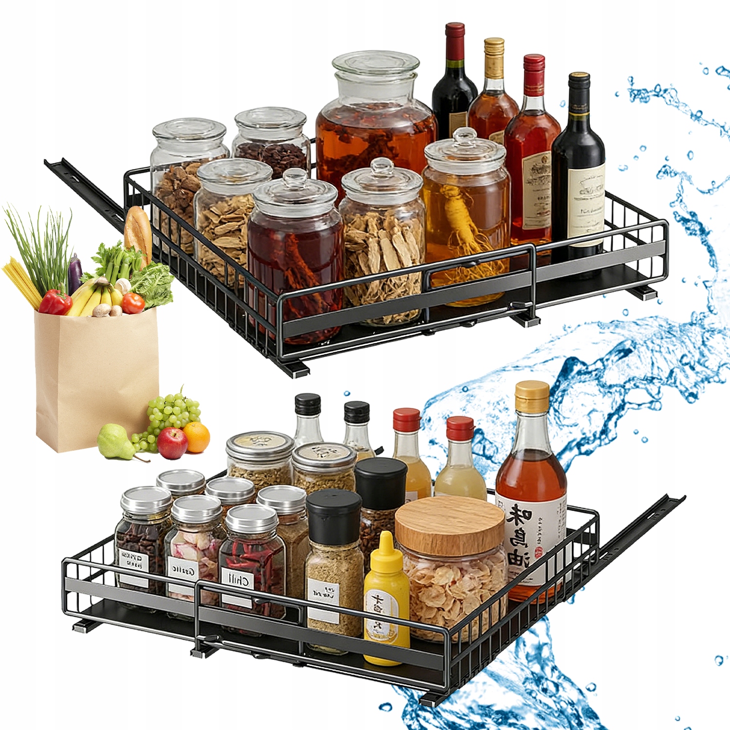 Kuchyňské Zásuvky 2 Kusy Výsuvné Bez Vrtání Do Nádobí