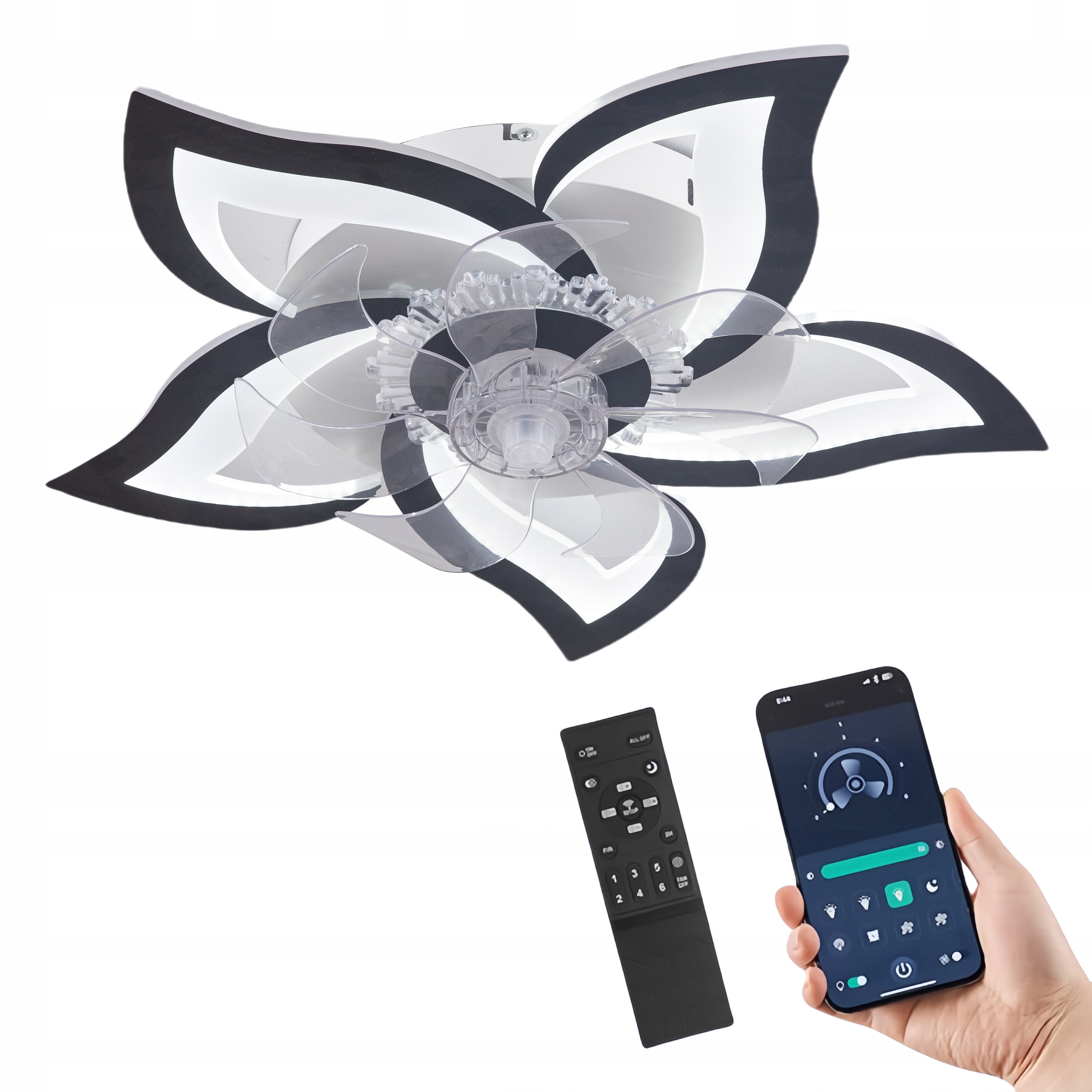 Lampa Sufitowa Z Wiatrakiem Kwiat Lotosu Do Sypialni Żyrandol Led Z Pilotem