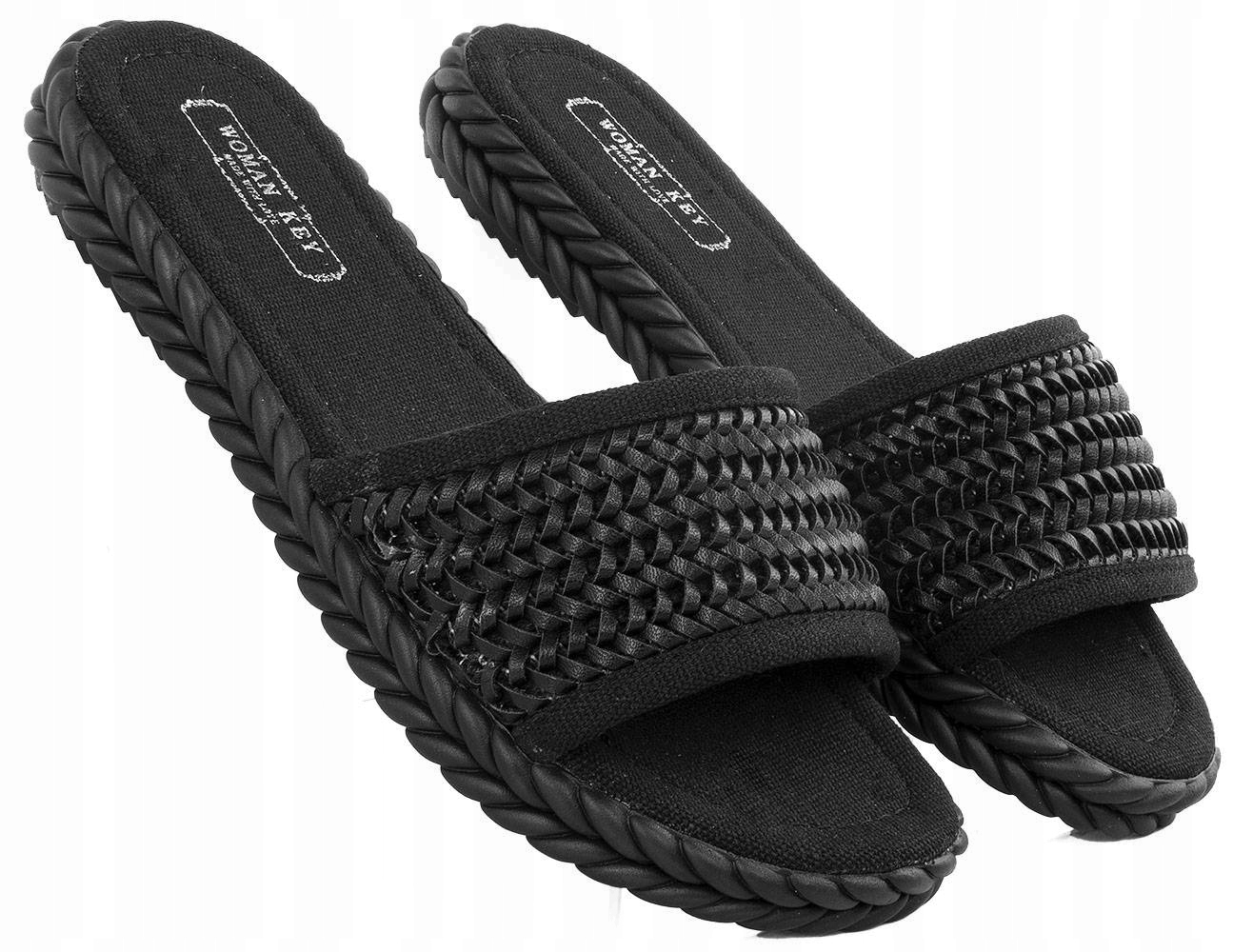 

6569 Czarne Klapki Plecione Damskie Lekkie 37