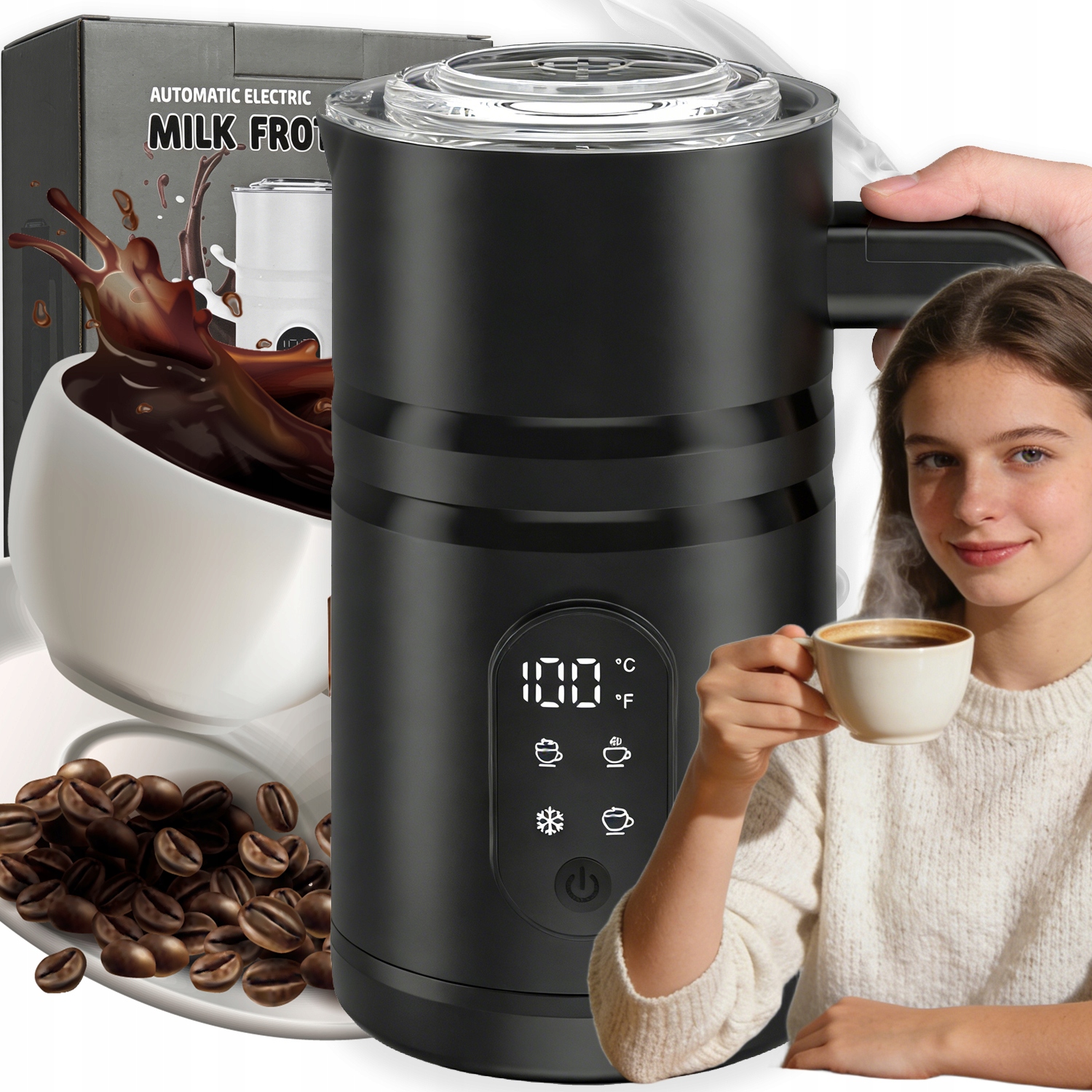 Elektrický Napěňovač Mléka Na Kávu 5V1 400W 350 ML Černý