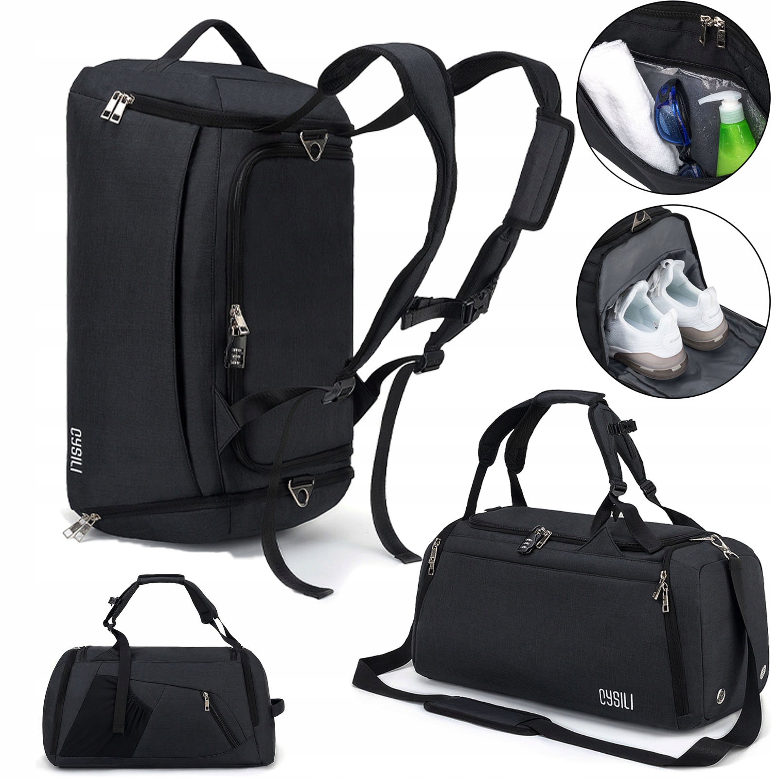 Pánská/dámská Cestovní Taška Do Posilovny Trénink Přes Rameno Zavazadlo Černá 42L