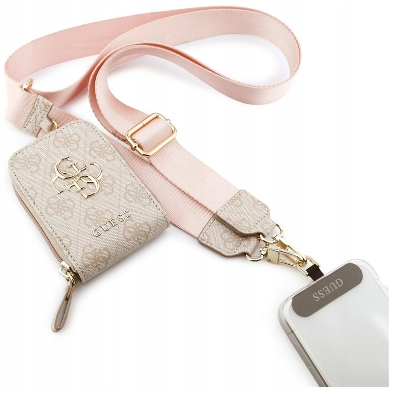 Guess 4G metal logo crossbody vodítko na telefon s peněženkou růžové