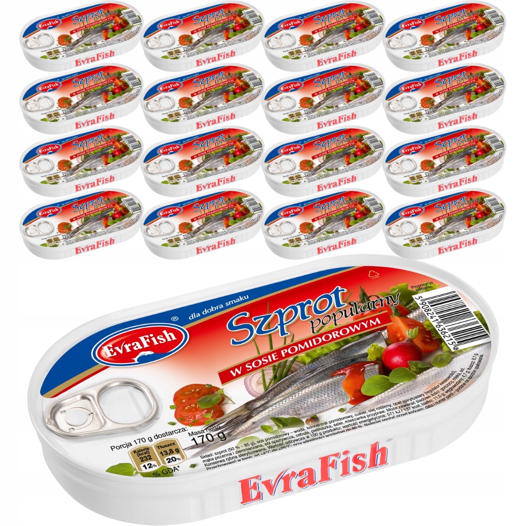 Levně Evrafish Šproty v rajčatové omáčce 170 g x 16 kusů