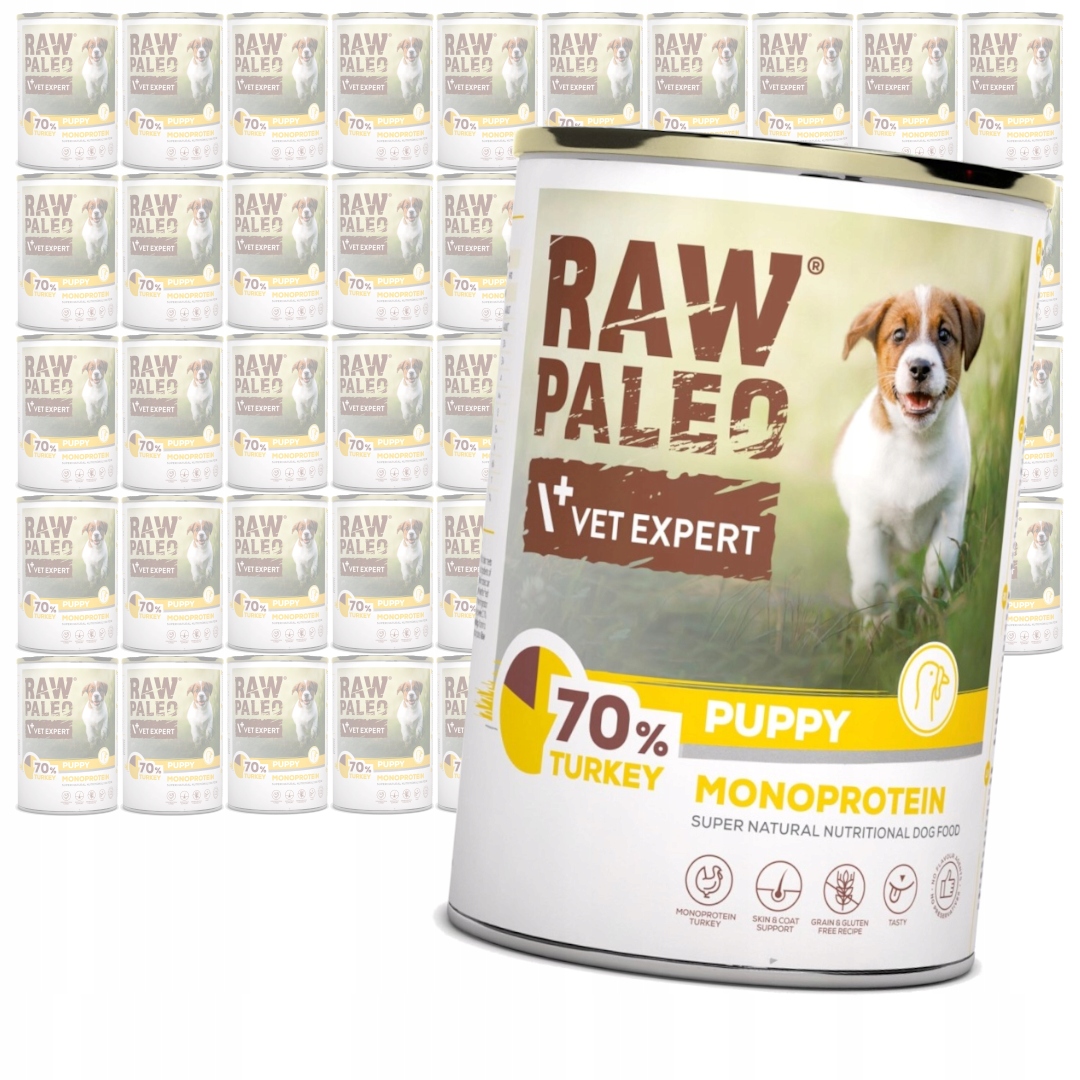 Levně Vet Expert Raw Paleo Puppy Mono 48x400g Vlhké Krmivo pro štěňata Krůta