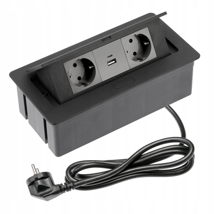 Gniazdo Przedłużacz Meblowy Biurkowy 2x230V Usb A+c Czarny Soft Gtv