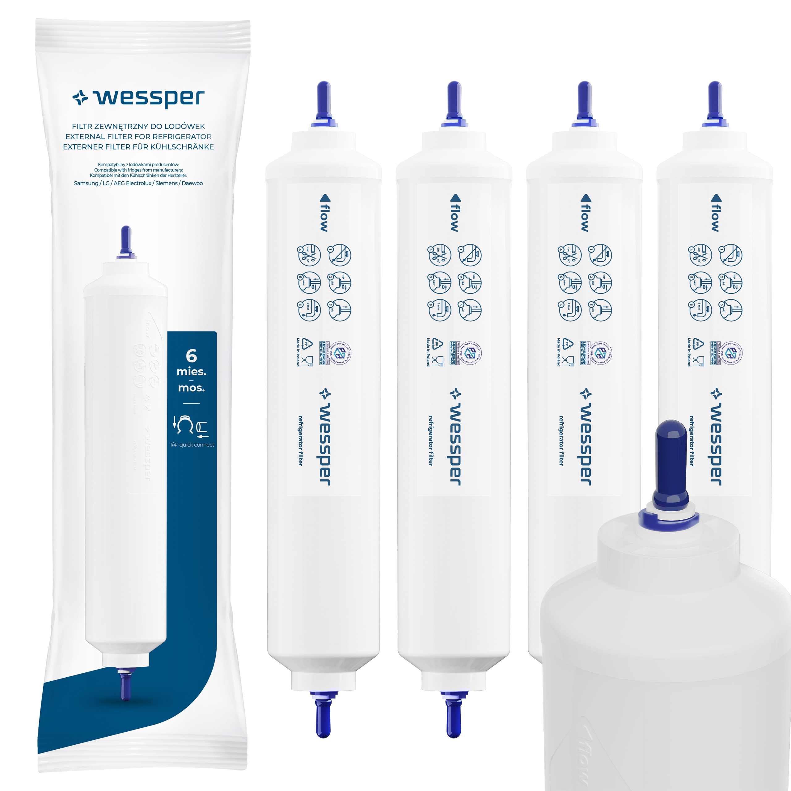 4x Filtr wody Wessper do lodówki Side By Side Lg Samsung zewnętrzny