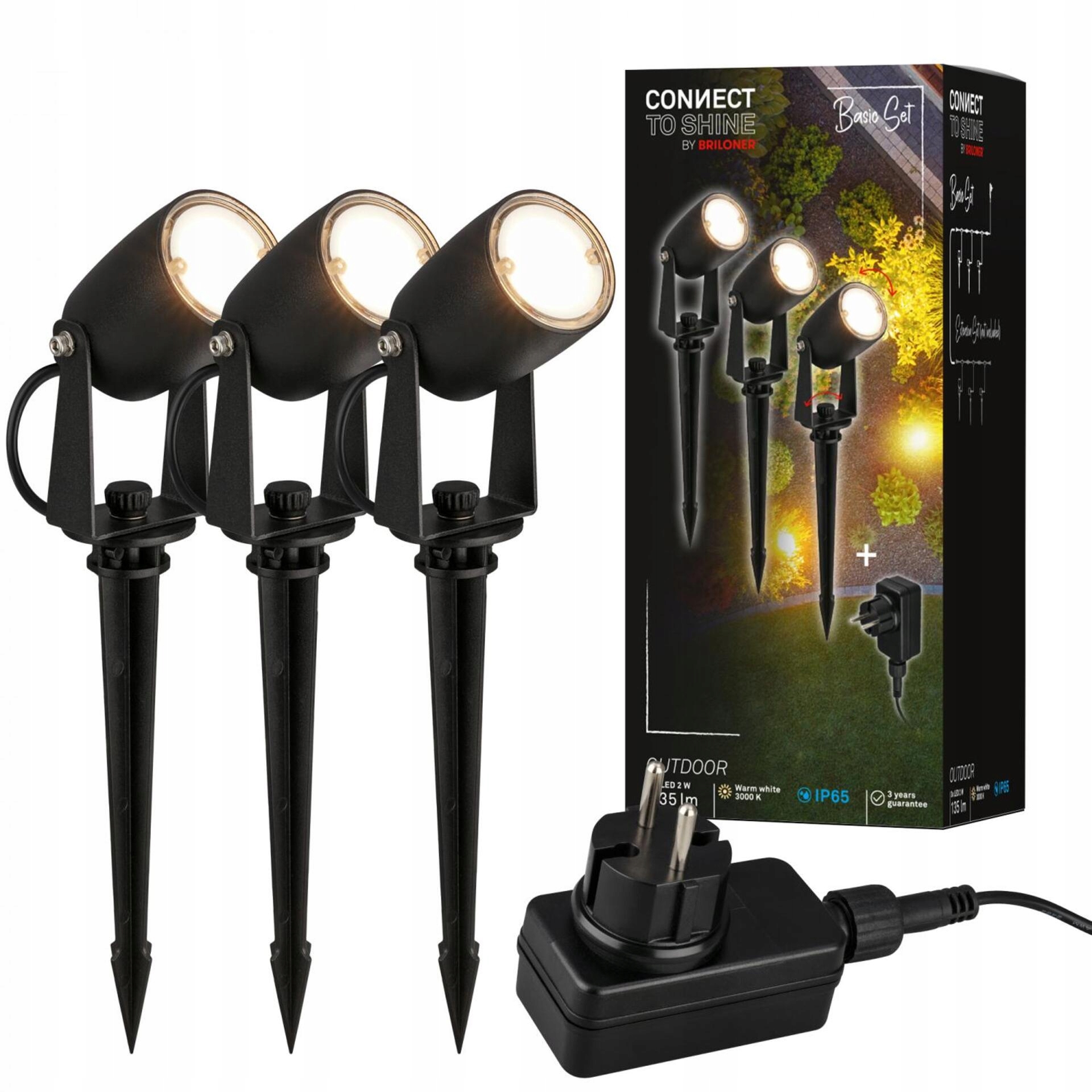 Led bodové svietidlo so zápichom Briloner 12V sada 3 ks IP65 čierna