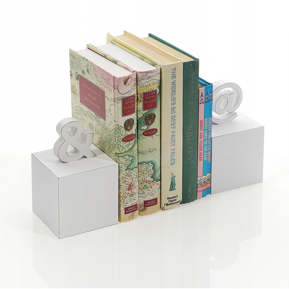 Biała drewniana podpórka na książki znaki @ & Wysokość produktu 16 cm
