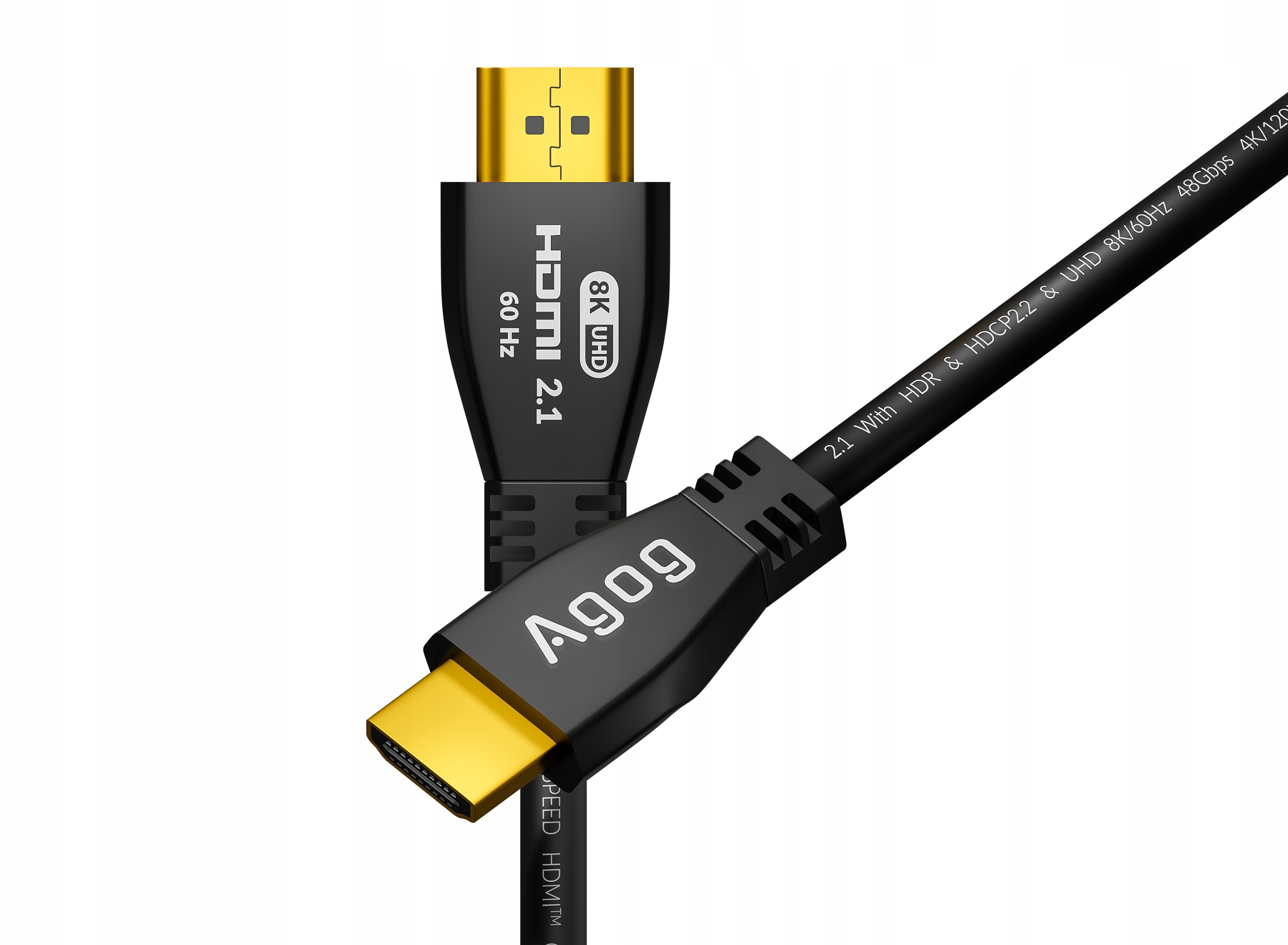 AGOG KABEL HDMI 2.1 8K 60Hz 4K 120Hz HDR 3D ETHERNET PREMIUM 48Gbps 0,5m Materiał pokrycia styków Złoto