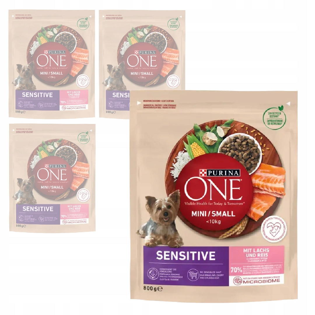 Levně Purina One Mini Sensitive s lososem 4x800 g Suché Krmivo pro psy malých plemen