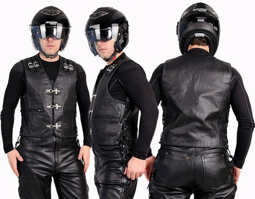 KAMIZELKA SKÓRZANA Z KARABIŃCZYKAMI CHOPPER r. M