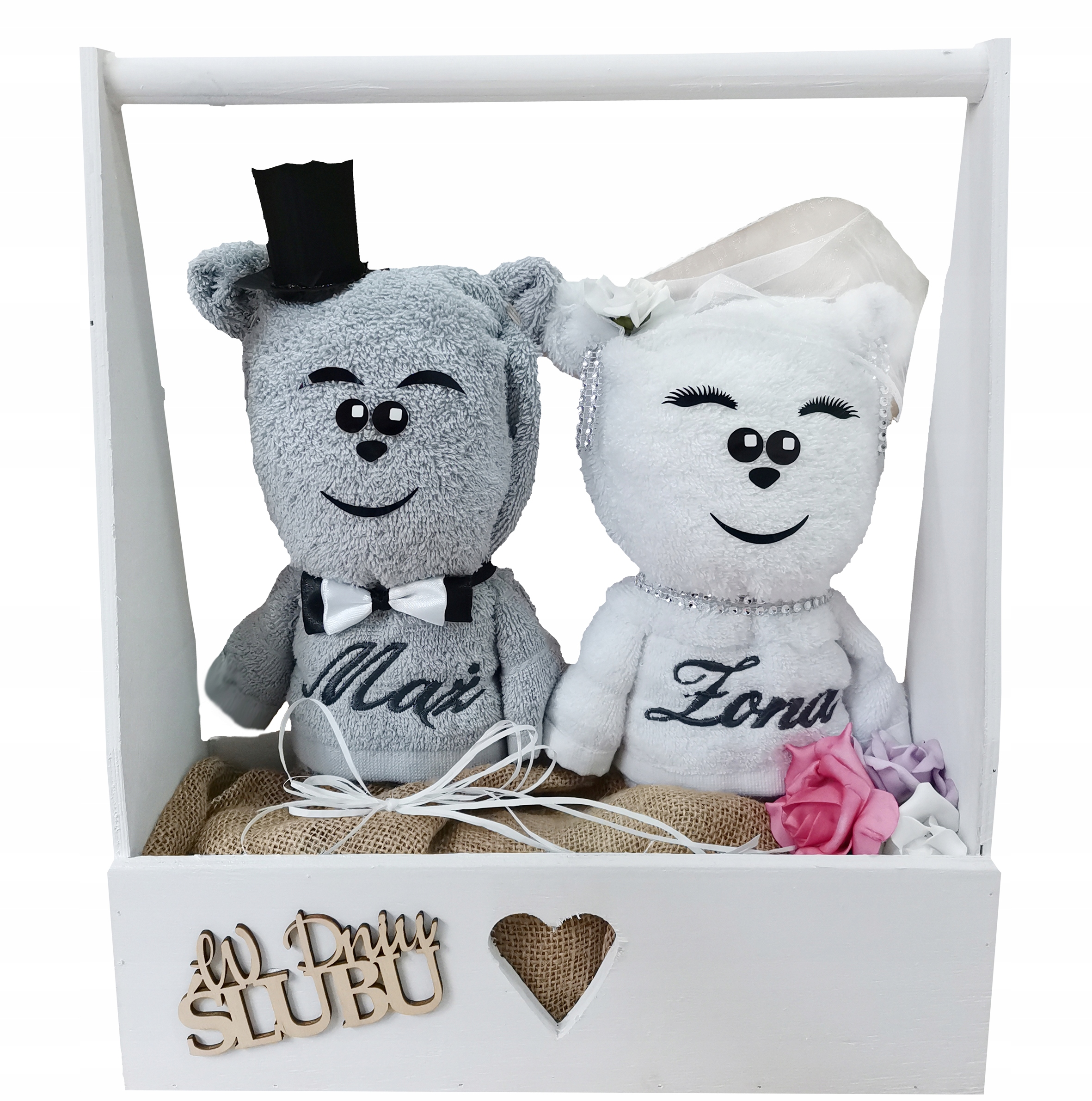 Ręczniki z haftem Misie na ślub PREZENT Para Młoda