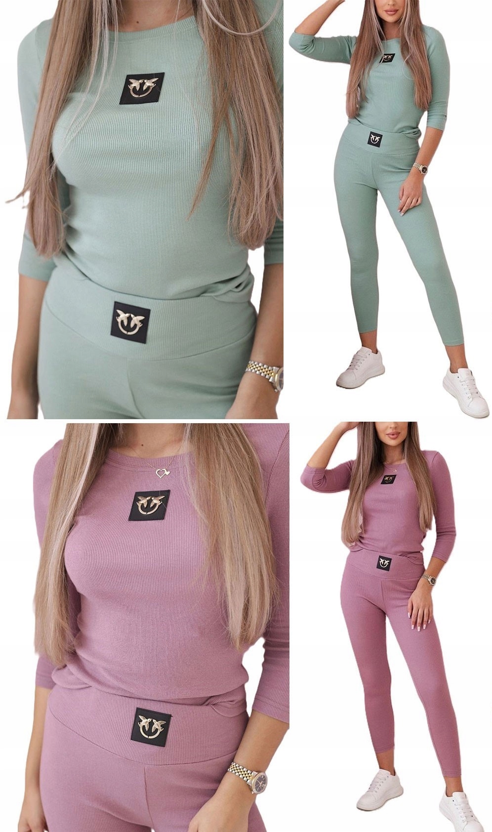 KOMPLET PRĄŻKOWANY LEGGINSY + BLUZKA JASKÓŁKI DRES FITNESS PIMKO PRĄŻEK XS