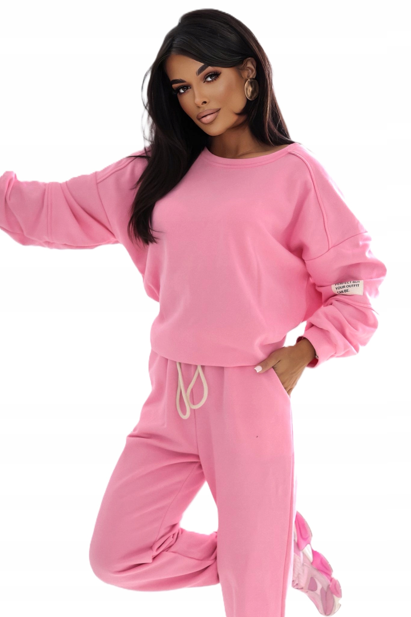 Dres komplet dresowy bawełniany Różowy naszywka U