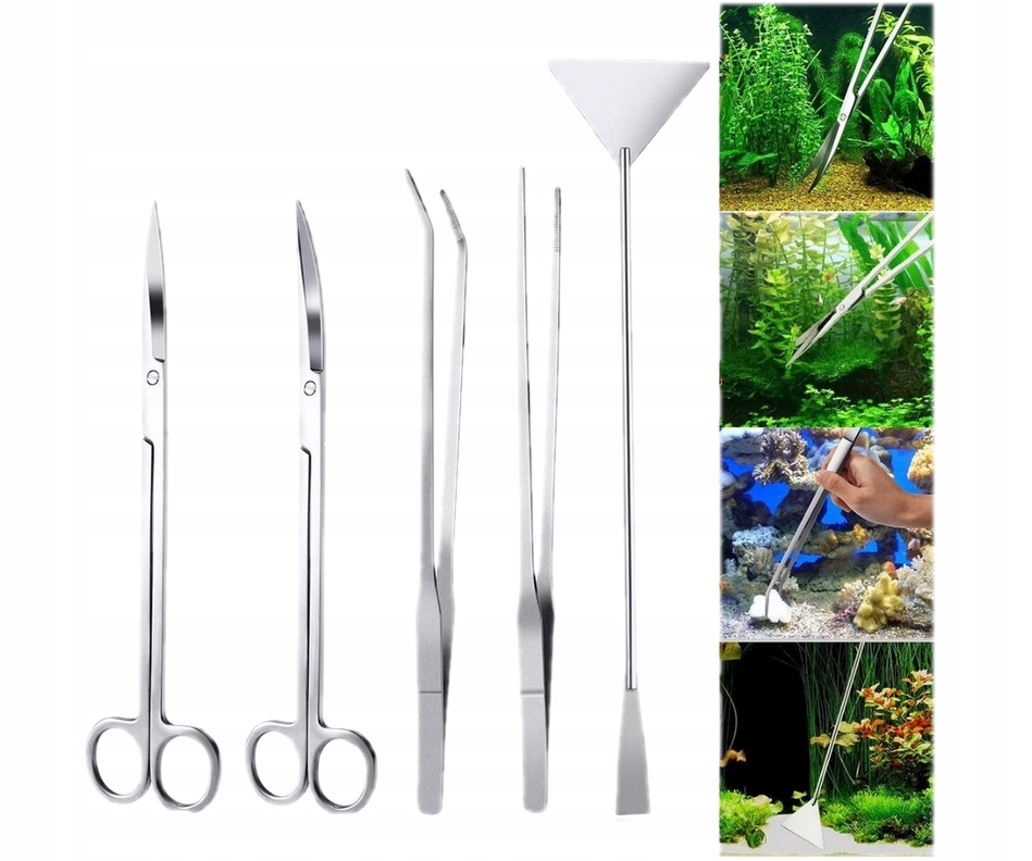 Sada 5V1 Přesné Nástroje Pro Akvárium Rostlin Nůžky Lopatka Pinzeta