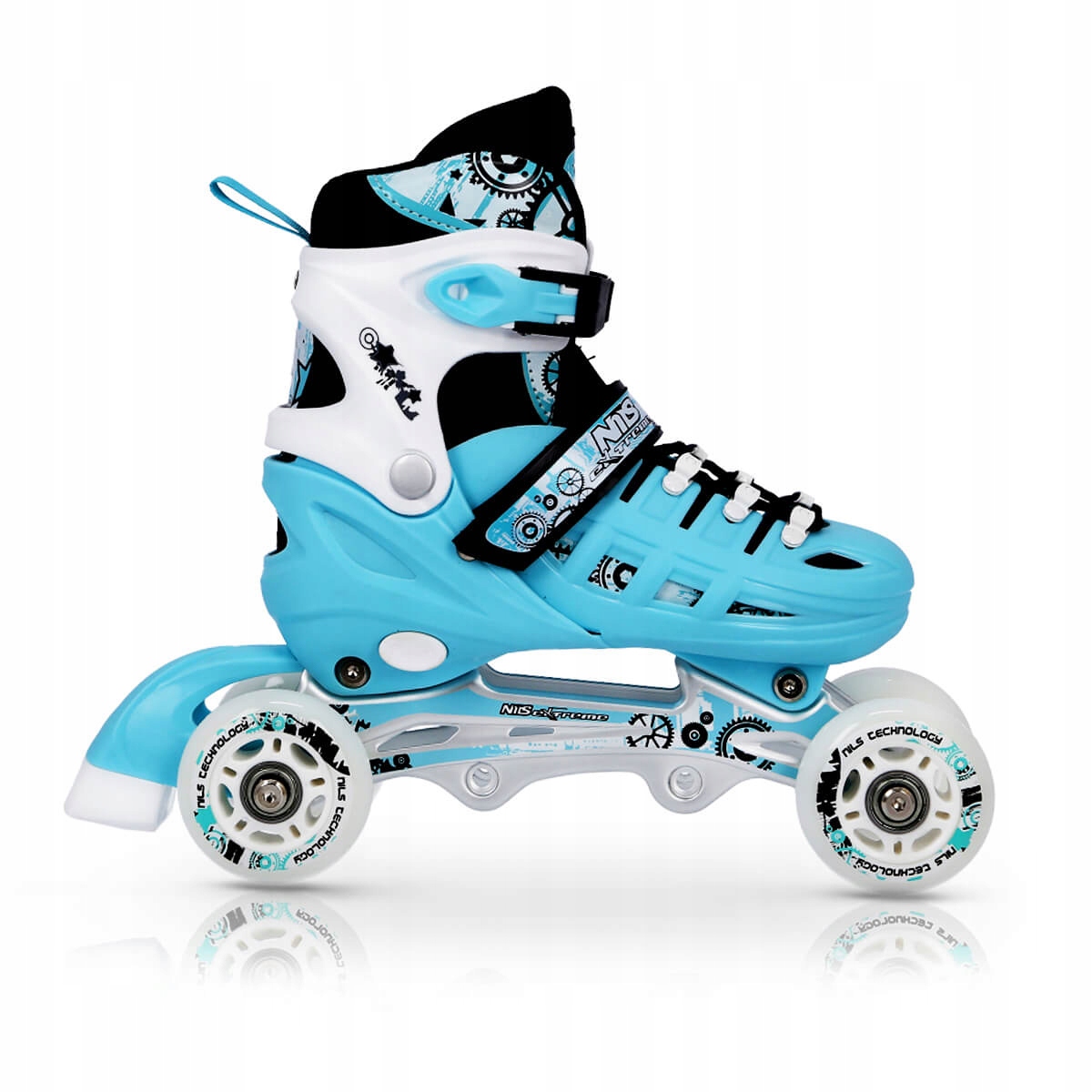 ŁYŻWOROLKI ŁYŻWY 4W1 ROLKI DAMSKIE DLA DZIEWCZYNKI HOKEJOWE REGULOWANE NILS Rozmiar 31-34