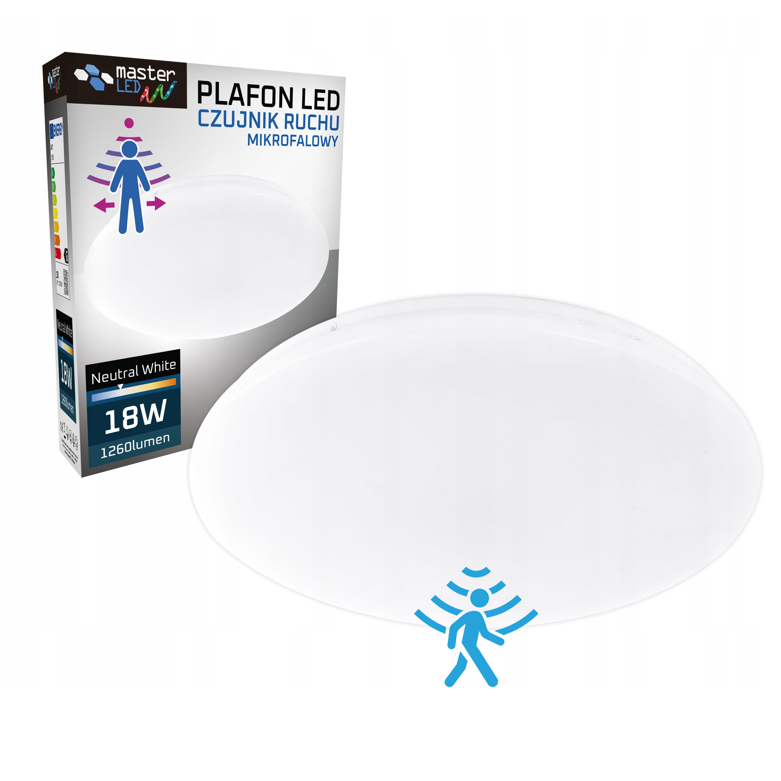 Plafon LED 18W oprawa LAMPA panel CZUJNIK RUCHU MIKRO