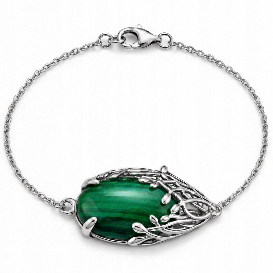 Dámský stříbrný náramek zelený malachit stříbro o ryzosti 925