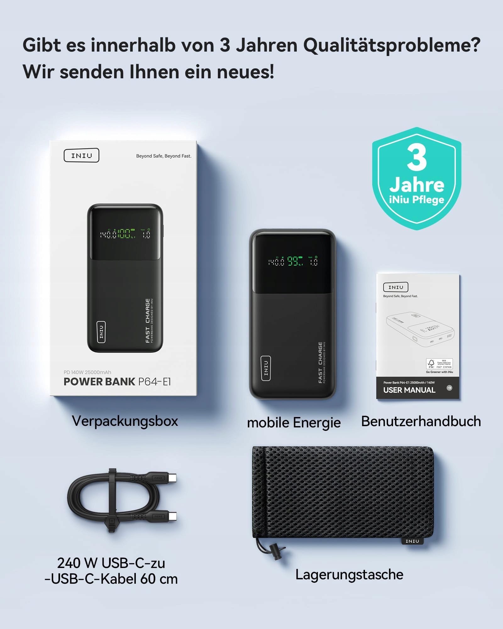 INIU Power Bank 25000mAh 140W Szybki i Lekki Dla Telefonów i Laptopów — miniatura 7
