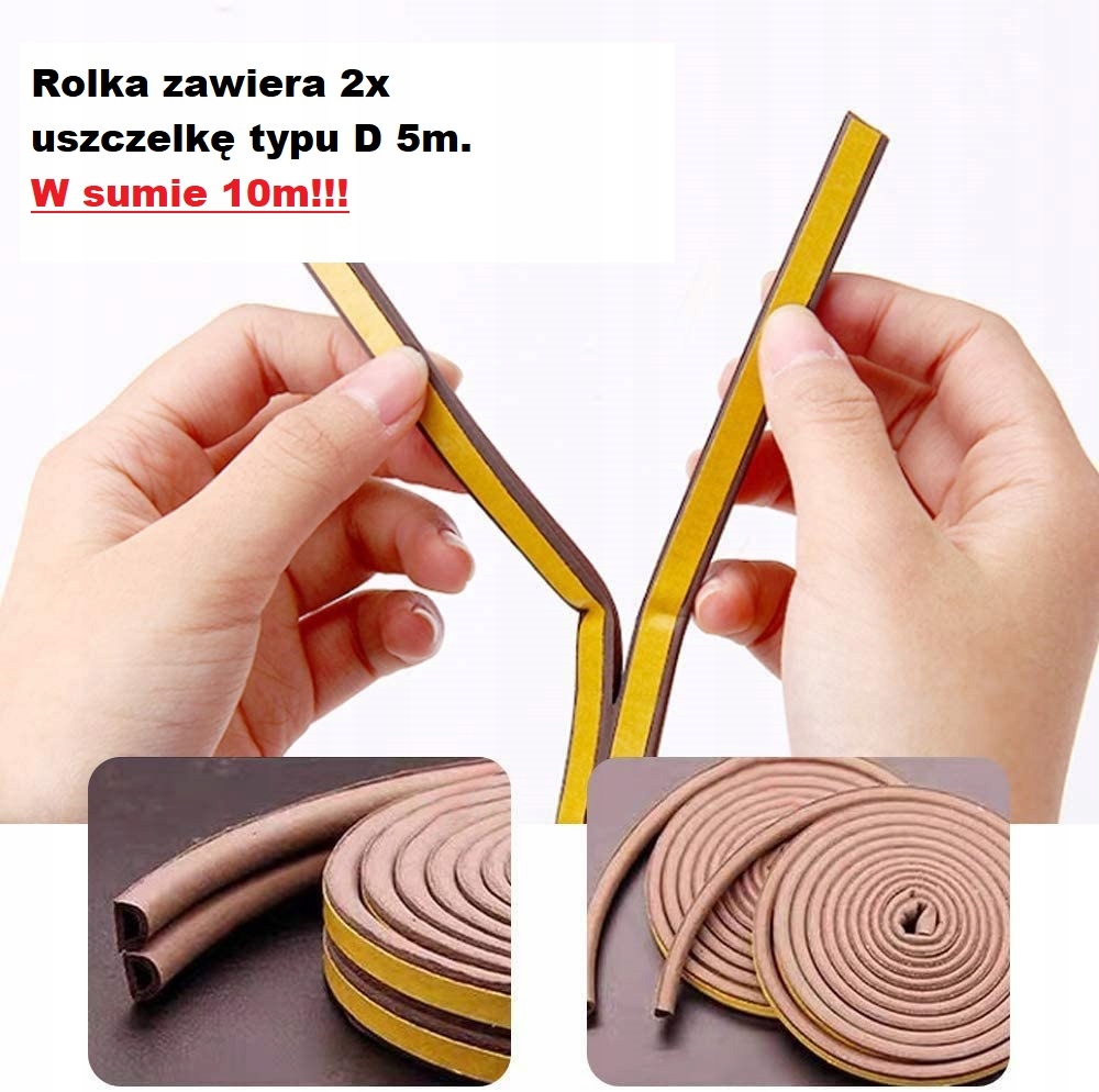 USZCZELKA DO OKNA DRZWI TYP D 6x9mm 10metrów Kolor brązowa