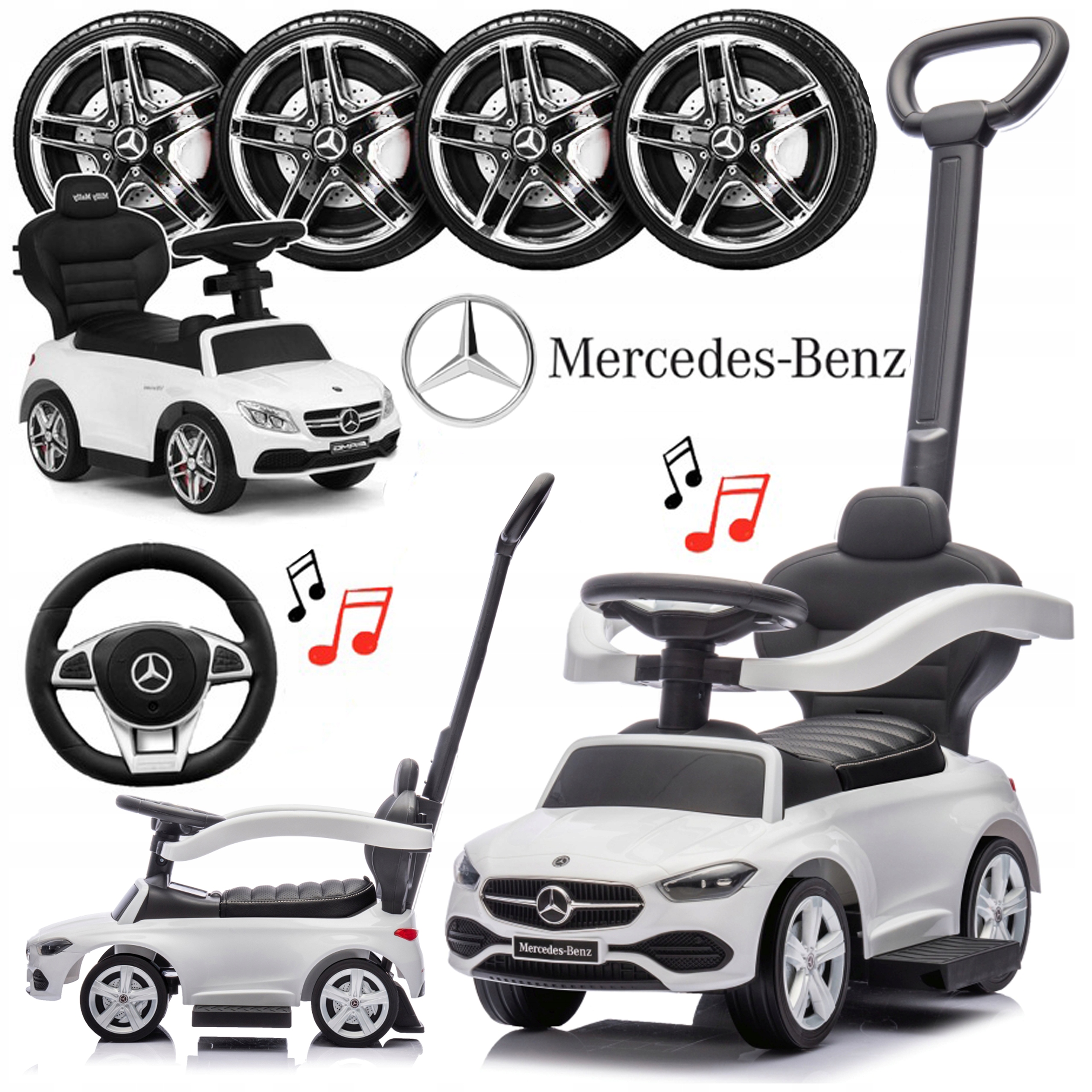 Jeździk Pchacz Chodzik Samochód 4w1 Autko Dla Dziecka Audio Dźwięk Ekoskóra