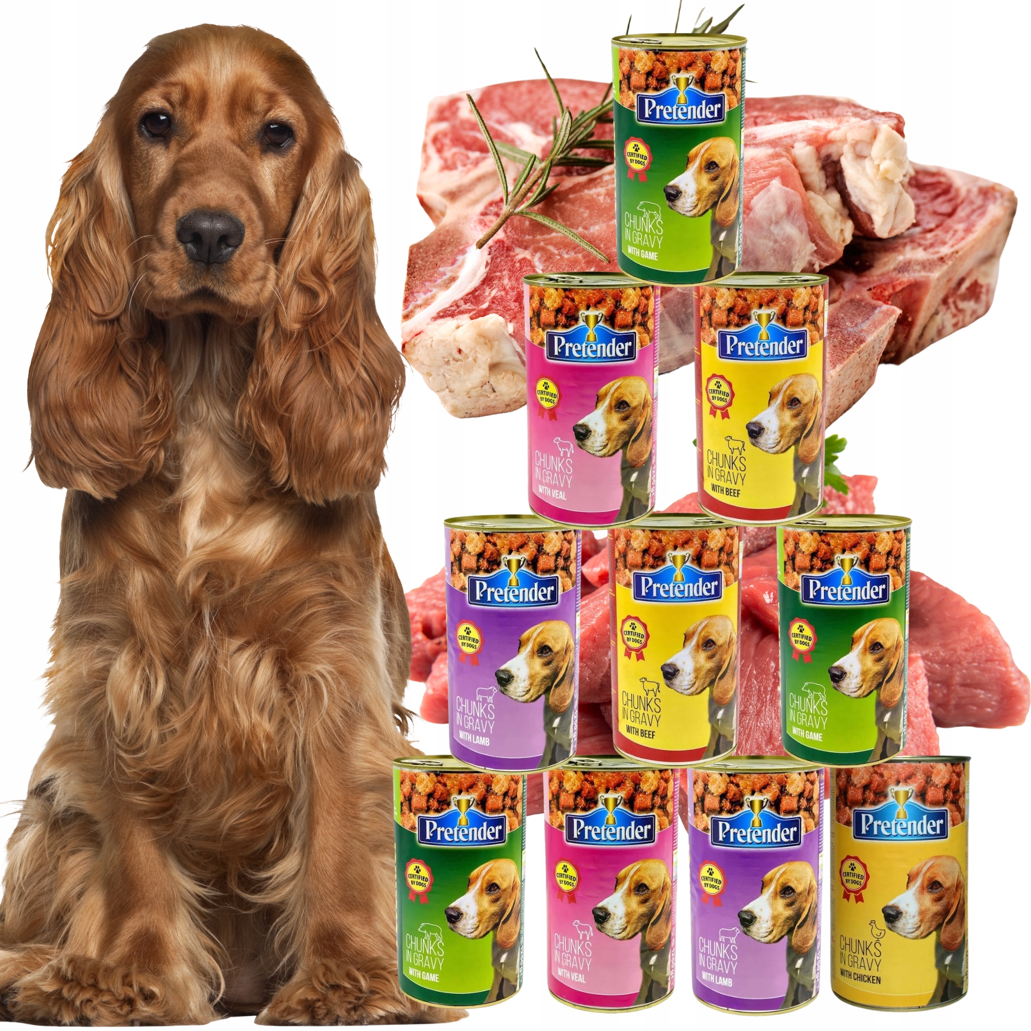 Levně Krmivo pro psa Pretender mokré maso mix chutí vitamíny bílkoviny 1250g 10 Ks