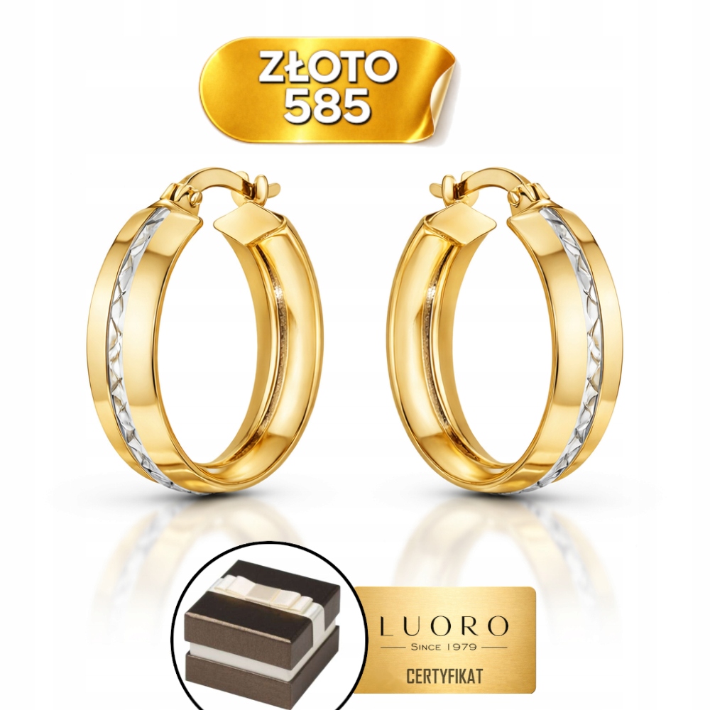 Náušnice Zlaté 585 14K Kolečka Dvě Barvy Zlaté Kruhy 1,8 CM Krabička Dárek