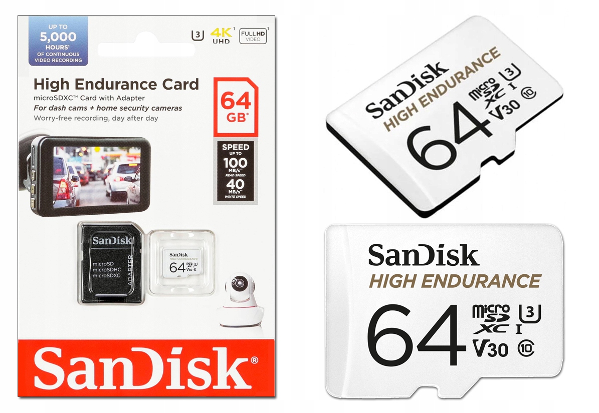 MARKOWA KARTA PAMIĘCI MICROSD SDXC 64GB SANDISK HIGH ENDURANCE MONITORING Typ karty SDXC