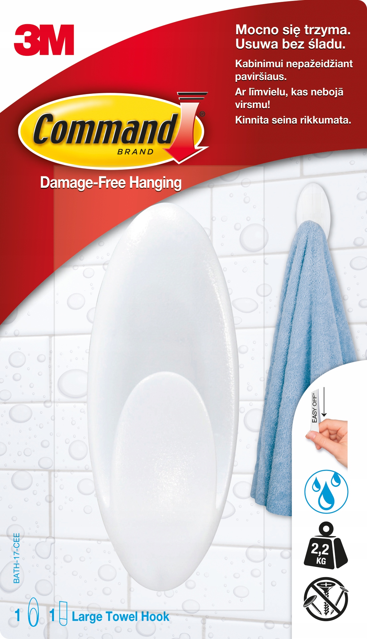 

Command 3M Duży hak łazienkowy 2,2 kg BATH-17