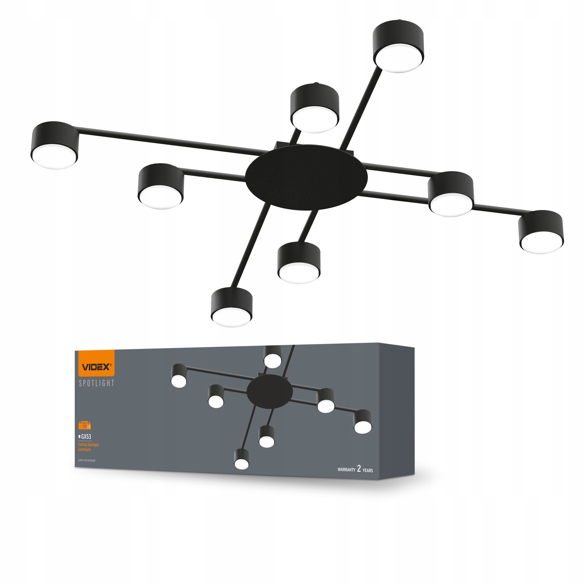 Stropní Svítidlo Lustr Svítidlo 8x GX53 Led Černá Moderní Videx