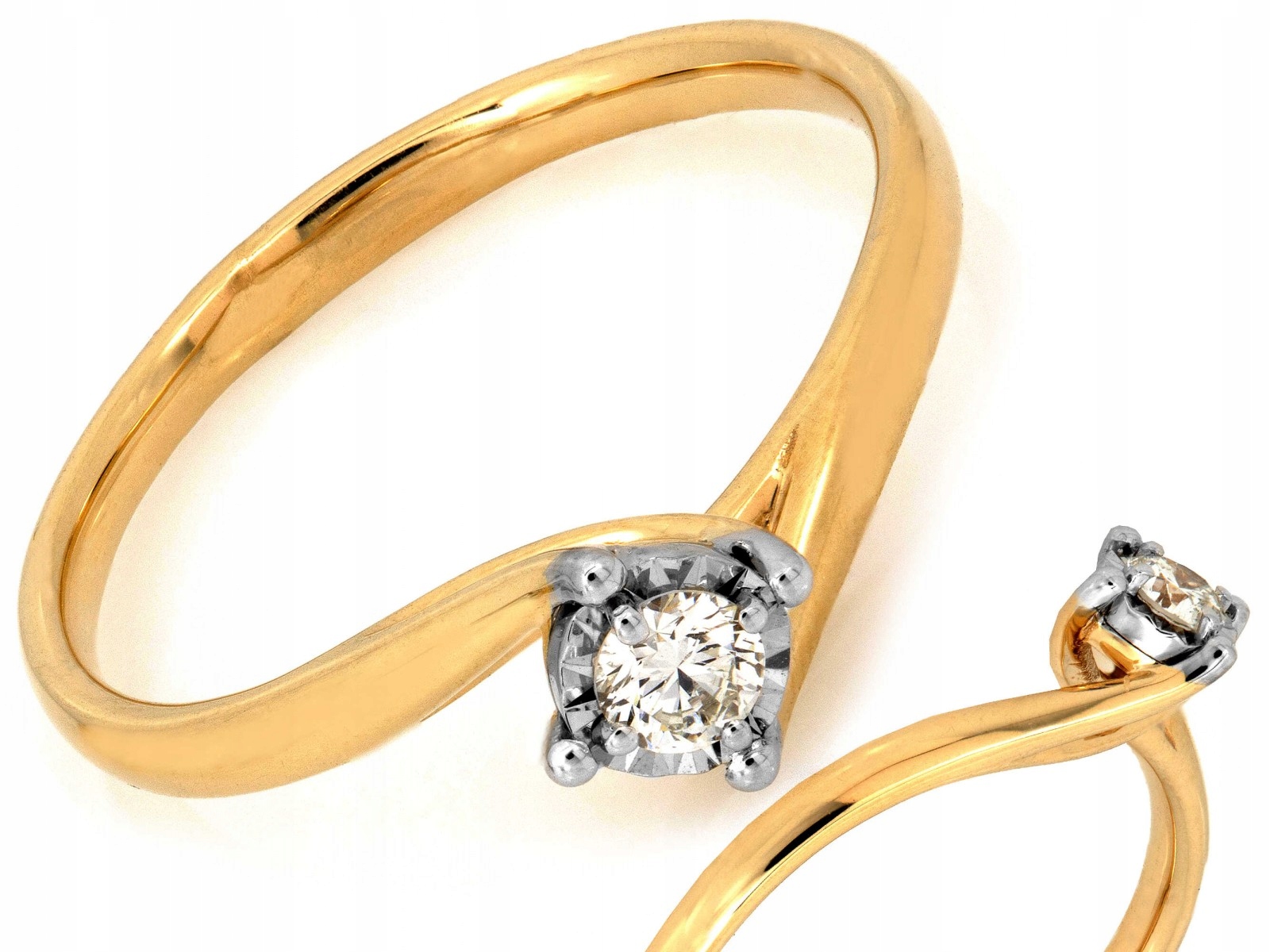 Módní prstýnek zlatý 585 14k s briliantem 0,1ct 2g vel. 17 Si/h