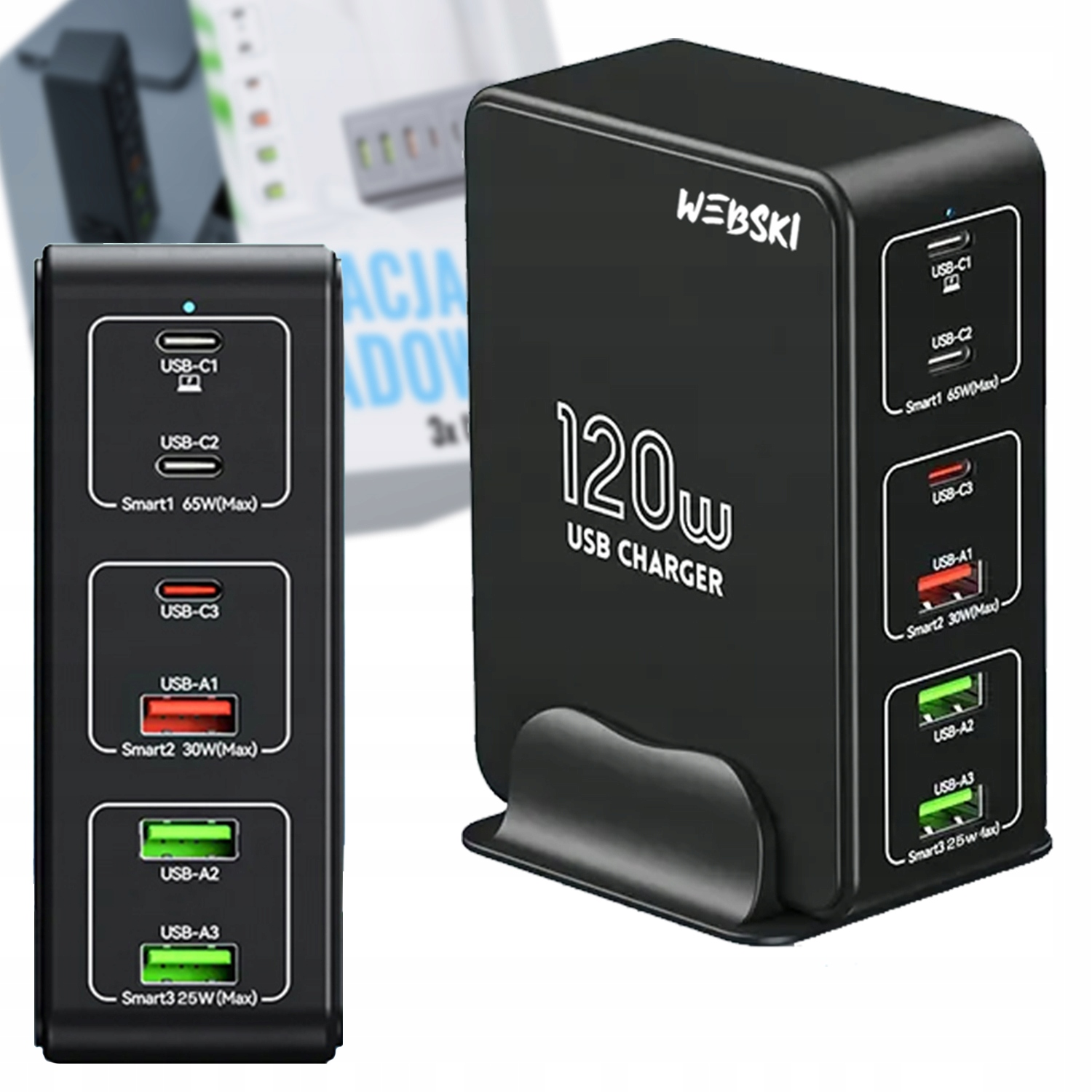 Rychlá stabilní síťová nabíječka 120W 6xUSB Qc pro telefon a tablet