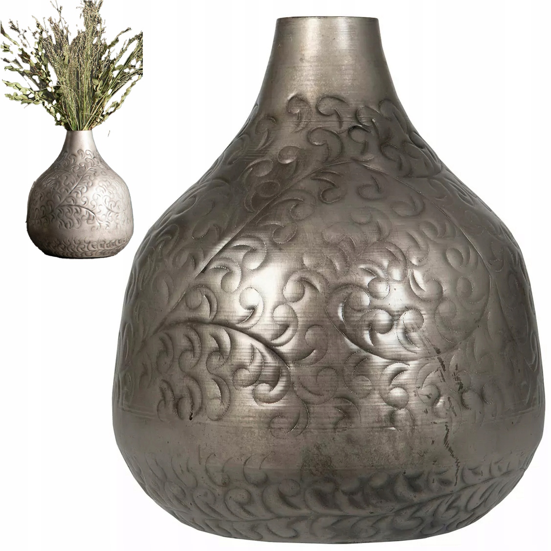 Váza Na Květiny Kytice Stříbrná Loft Velká 35 cm kovová matná na větve