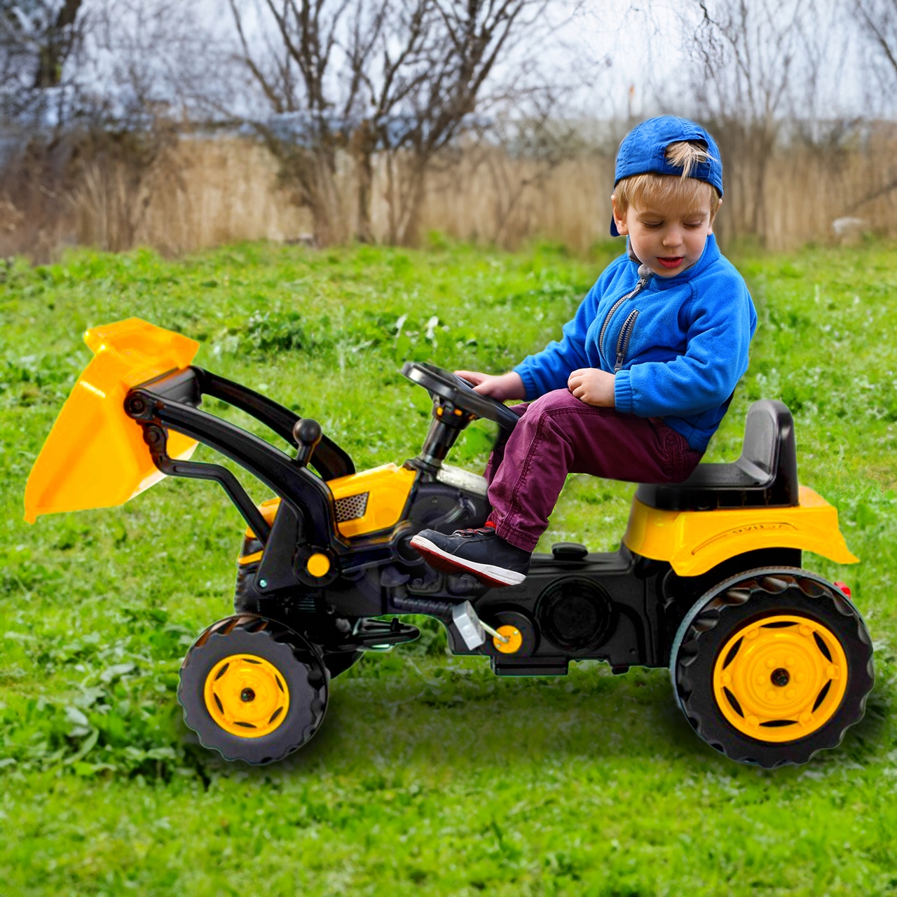 TRAKTOR KOPARKA Z ŁYŻKĄ PEDAŁY KIEROWNICĄ JEŹDZIK Marka MalPlay