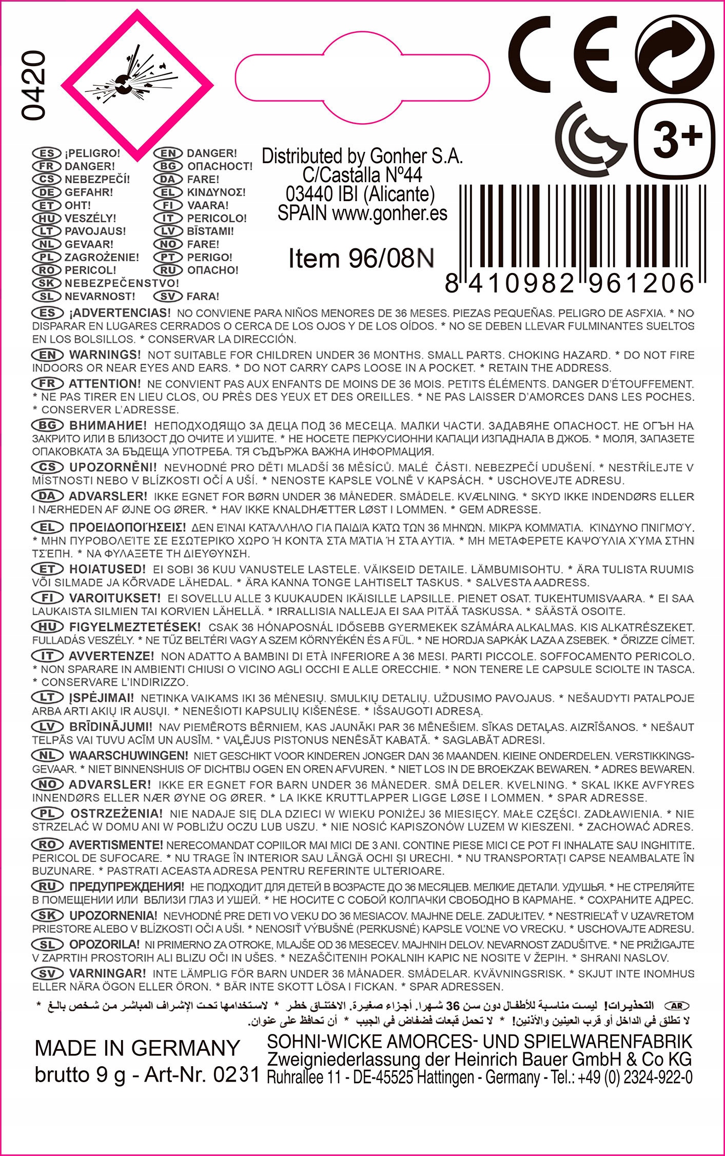 KAPISZONY NA DYSKACH NABOJE SPŁONKA KORKI GONHER 96 8-STRZAŁOWE NIEMIECKIE Kod producenta KAPISZONY SPŁONKA GONHER 96/08N 0231 8-STRZAŁ