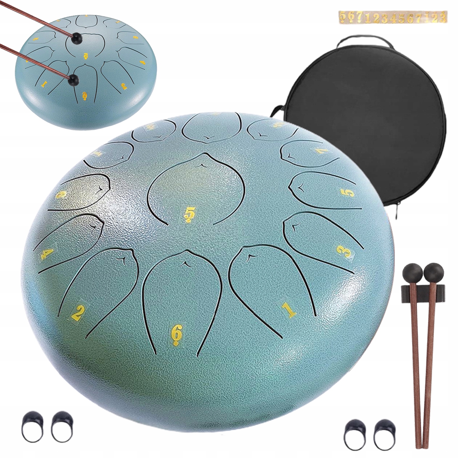 Jazykový buben 13 tónů 12" Modrý, ocelový bubínek Steel Tongue Drum