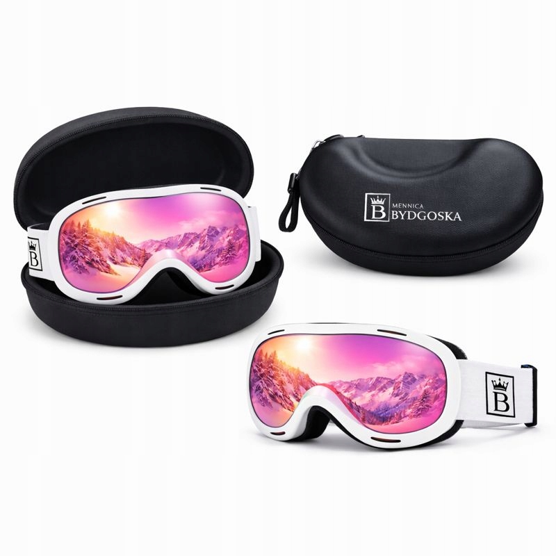 Gogle narciarskie białe damskie dzieci snowboardowe narty deska motor UV400