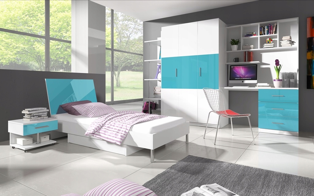 Meble Młodzieżowe z Biurkiem Biały połysk Raj 3