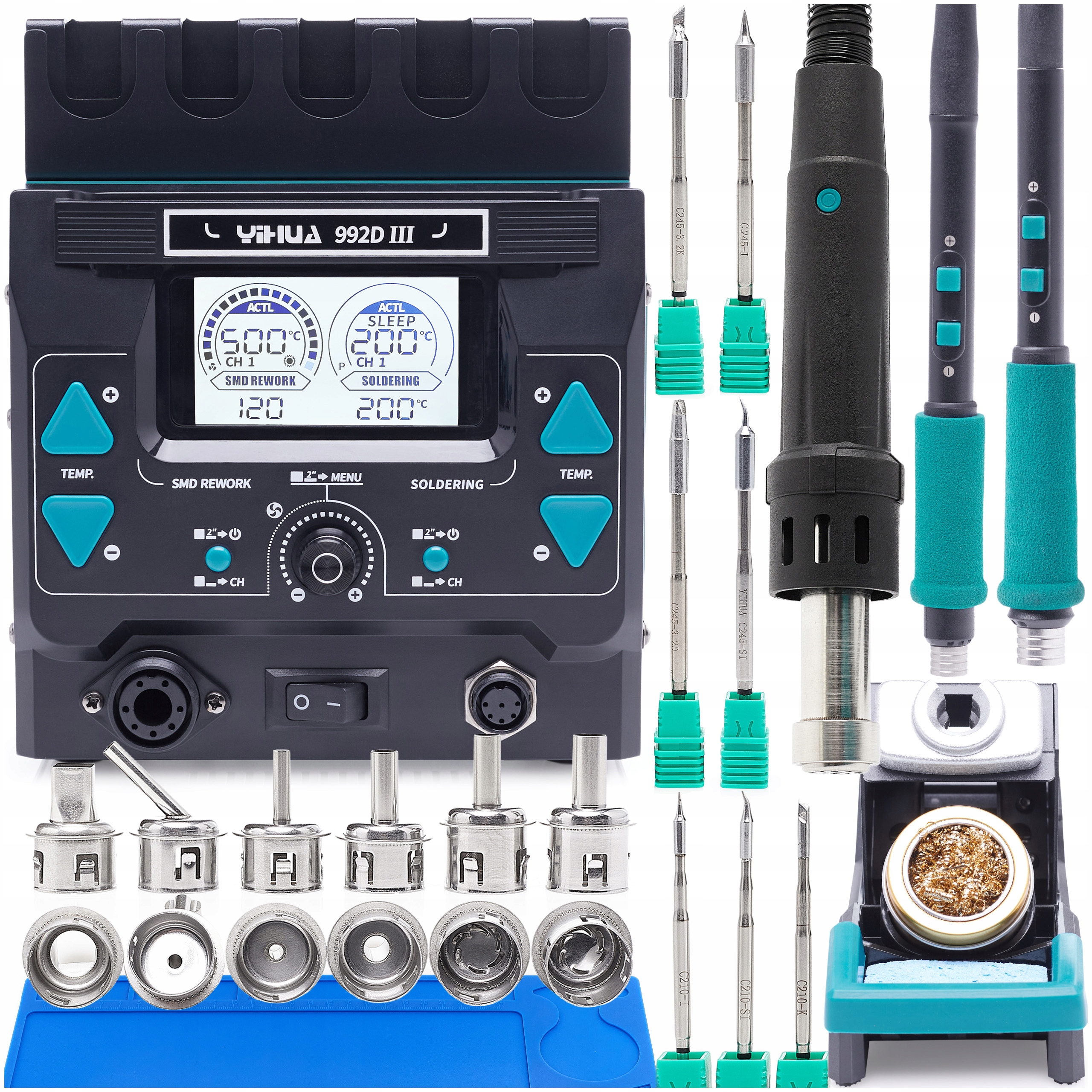 Pájecí stanice Yihua 992D-III 1220W 2v1 hot air baňky na hroty C245 C210