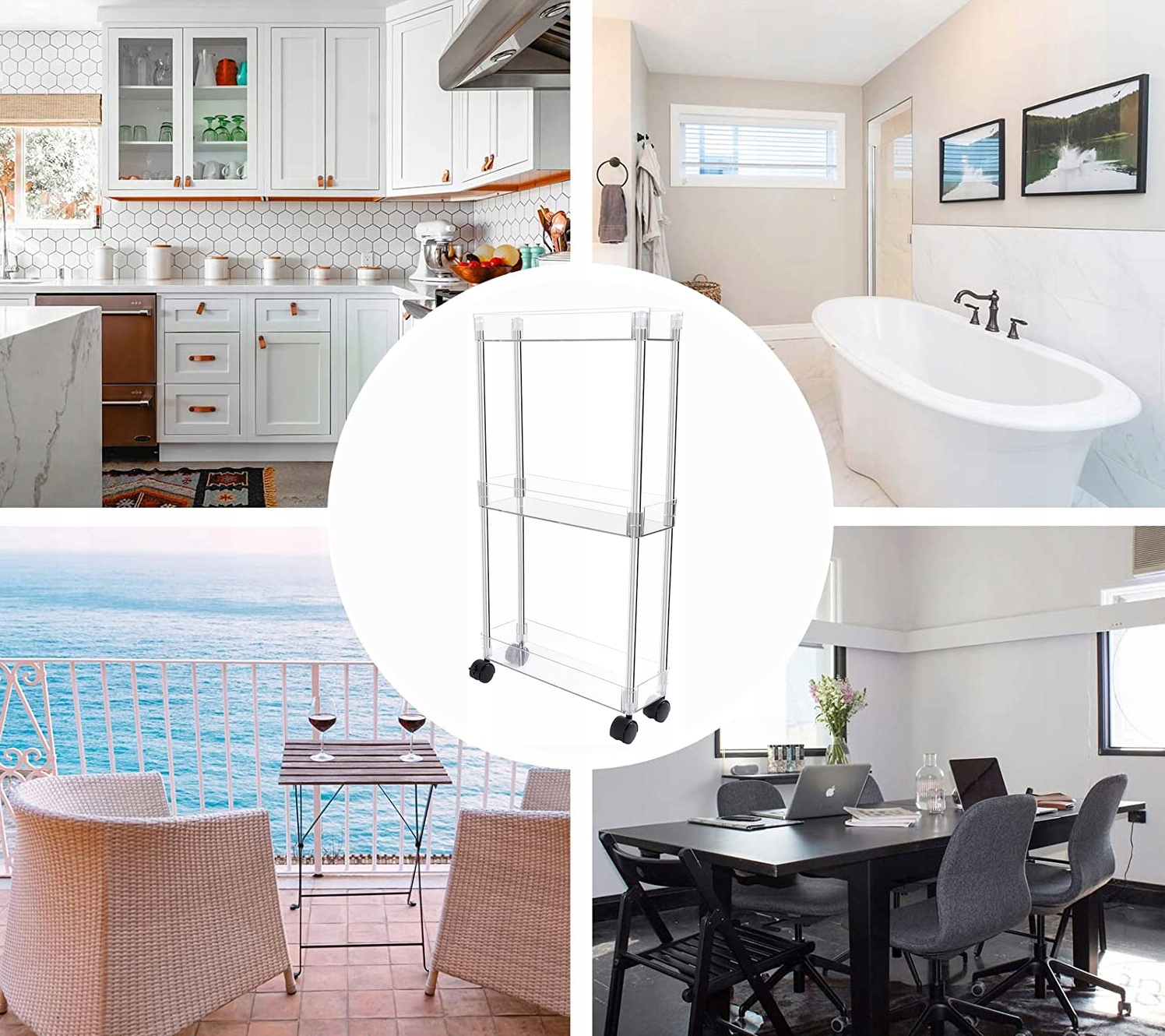 PÓŁKA ŁAZIENKOWA NA KÓŁKACH WĄSKA KUCHENNA SZAFKA ORGANIZER REGAŁ 9cm3PÓŁKI Kod producenta PÓŁKA ŁAZIENKOWA 3W 9cm-A8